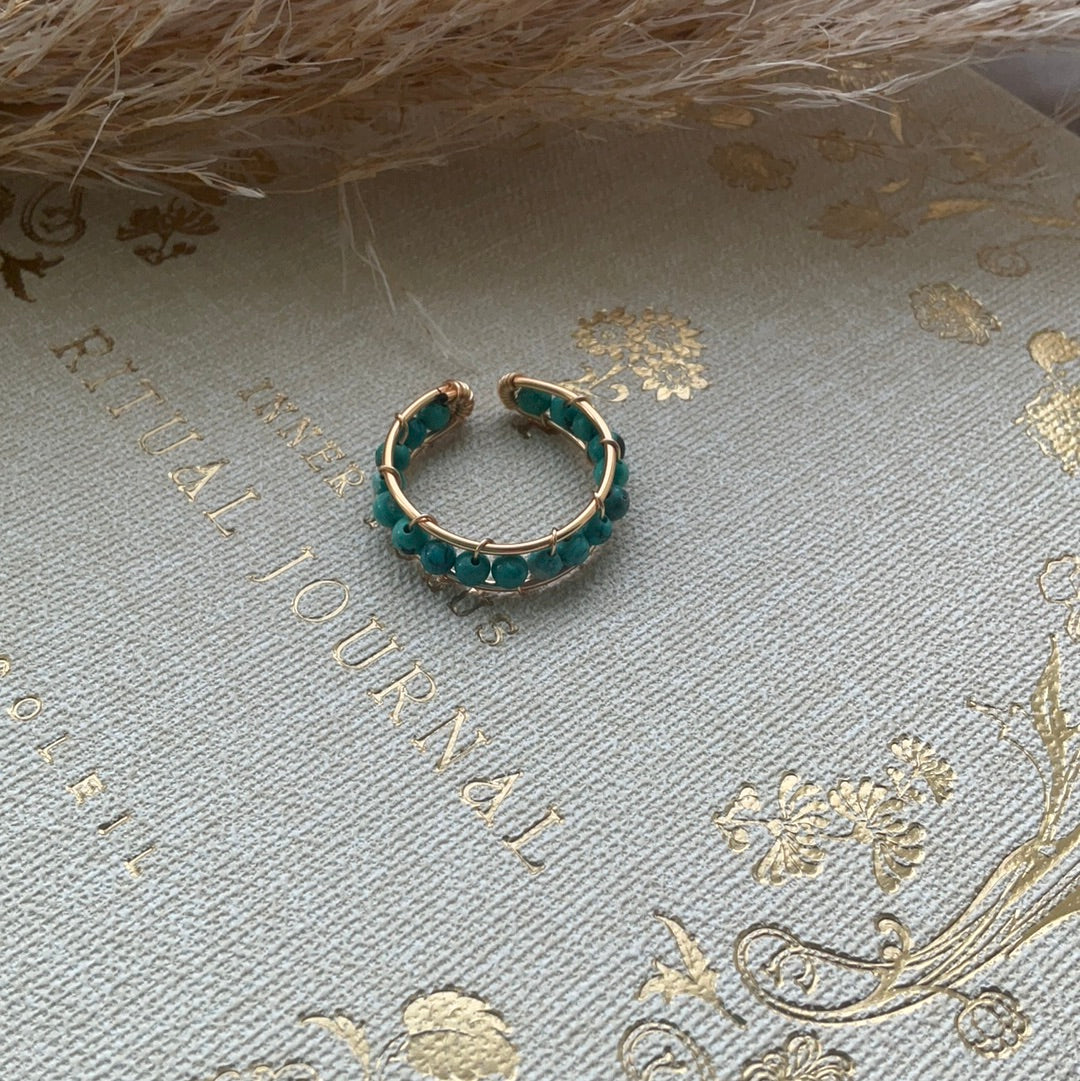 Chrysoprase beaded open adjustable wire ring