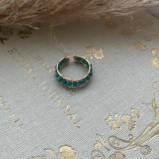 Chrysoprase beaded open adjustable wire ring