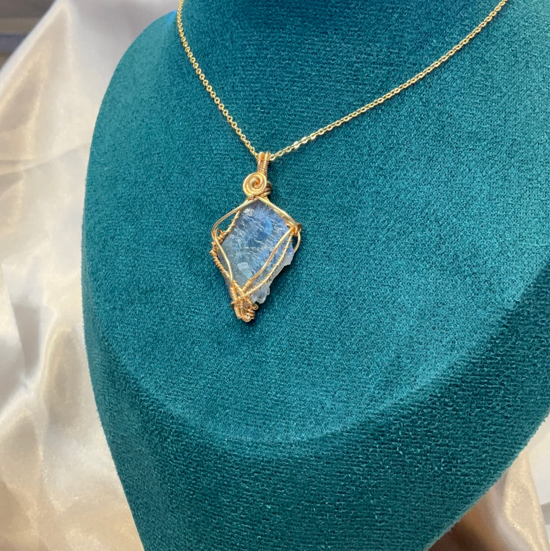 Moonstone Pendant wire wrapped gold plated with gold plated chain