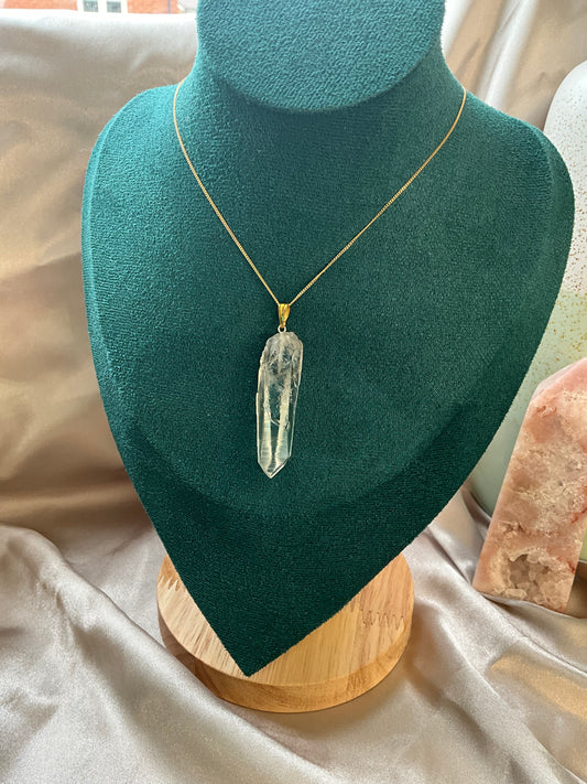 Lemurian pendant on 925 silver, gold plated dainty chain