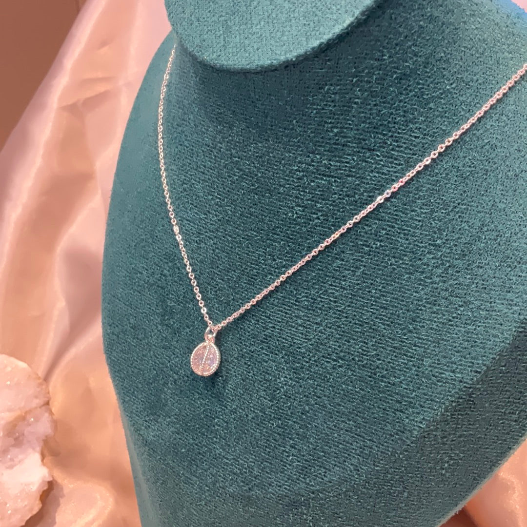 Cubic zirconia necklace on silver plated necklace