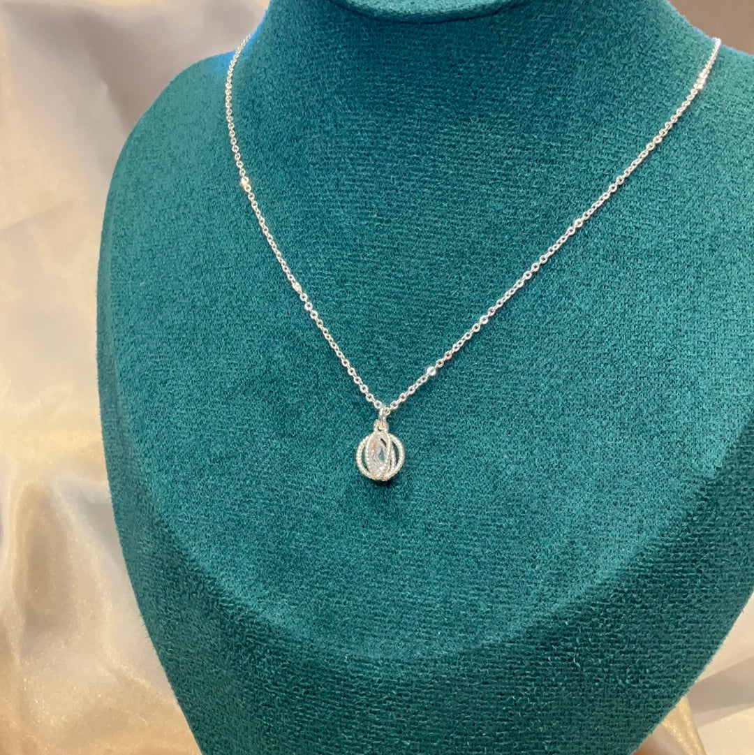 Cubic zirconia necklace on silver plated necklace