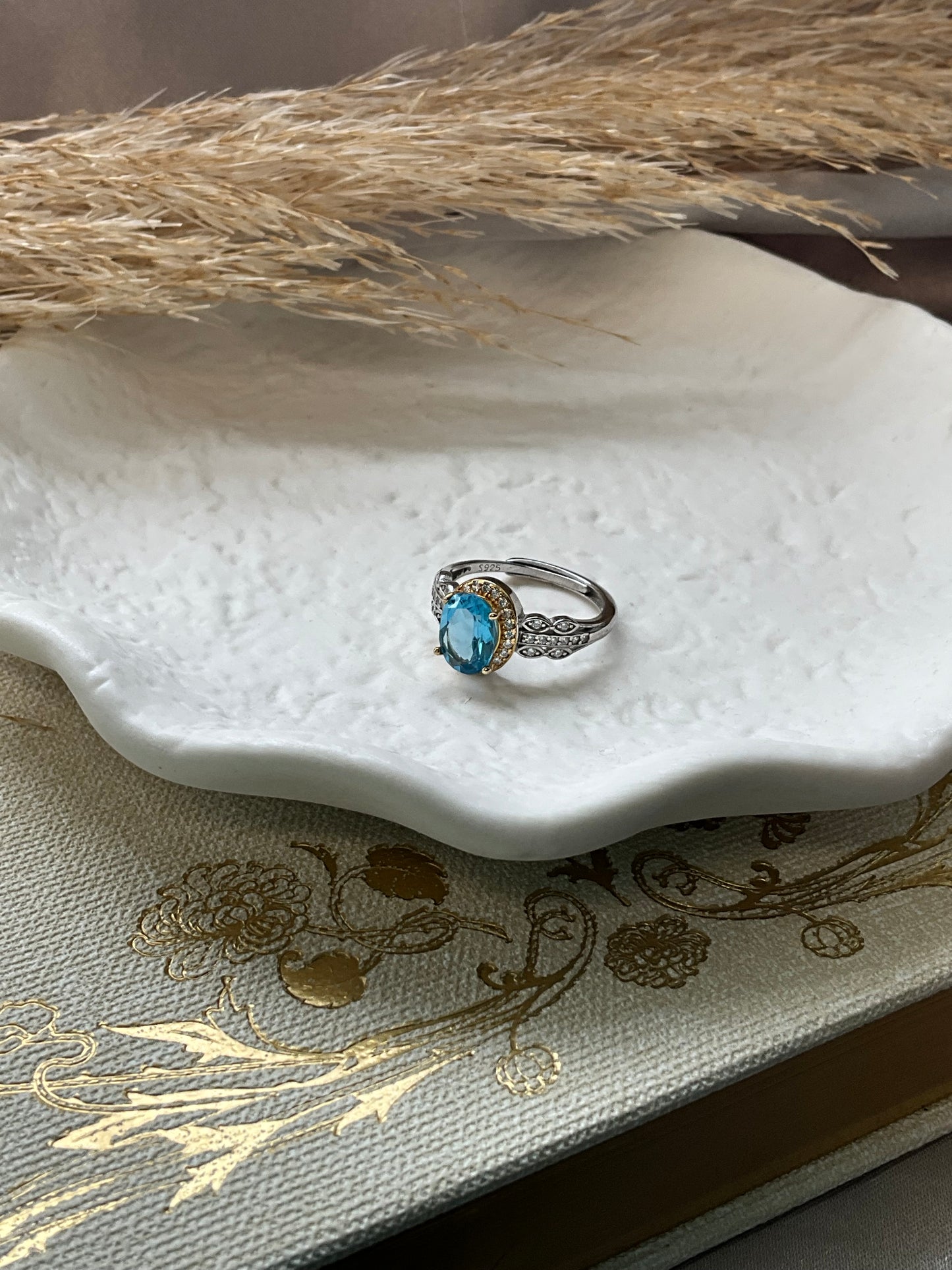 Swiss Blue Topaz 925 Sterling Silver Ring adjustable