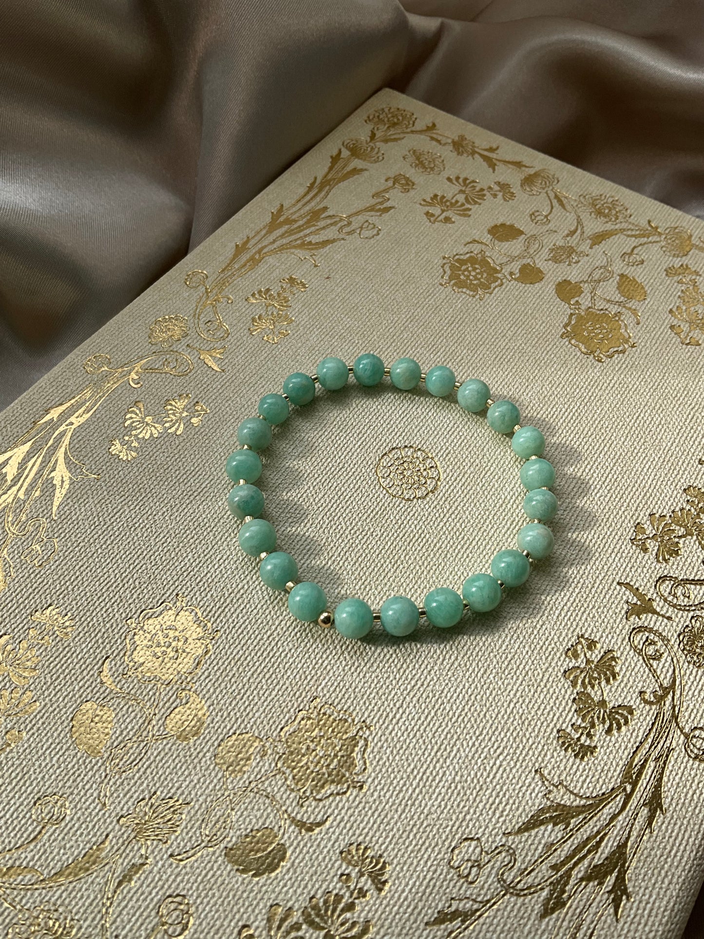 Amazonite Beaded Stretch Bracelet with Gold Filled Beads and Gold Seed Beads