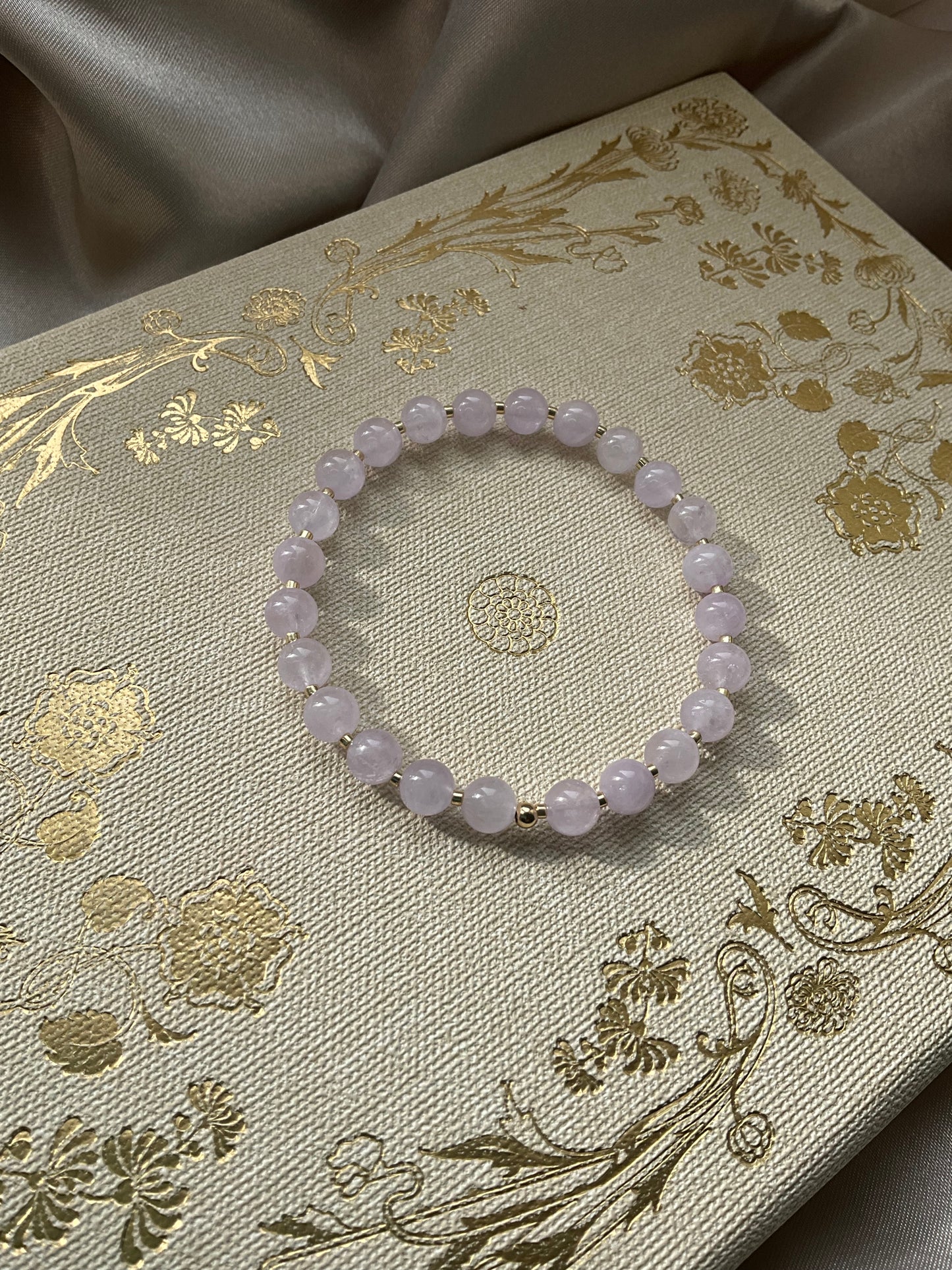 Lavender Amethyst Beaded Stretch Bracelet with Gold Filled Beads and Gold Seed Beads