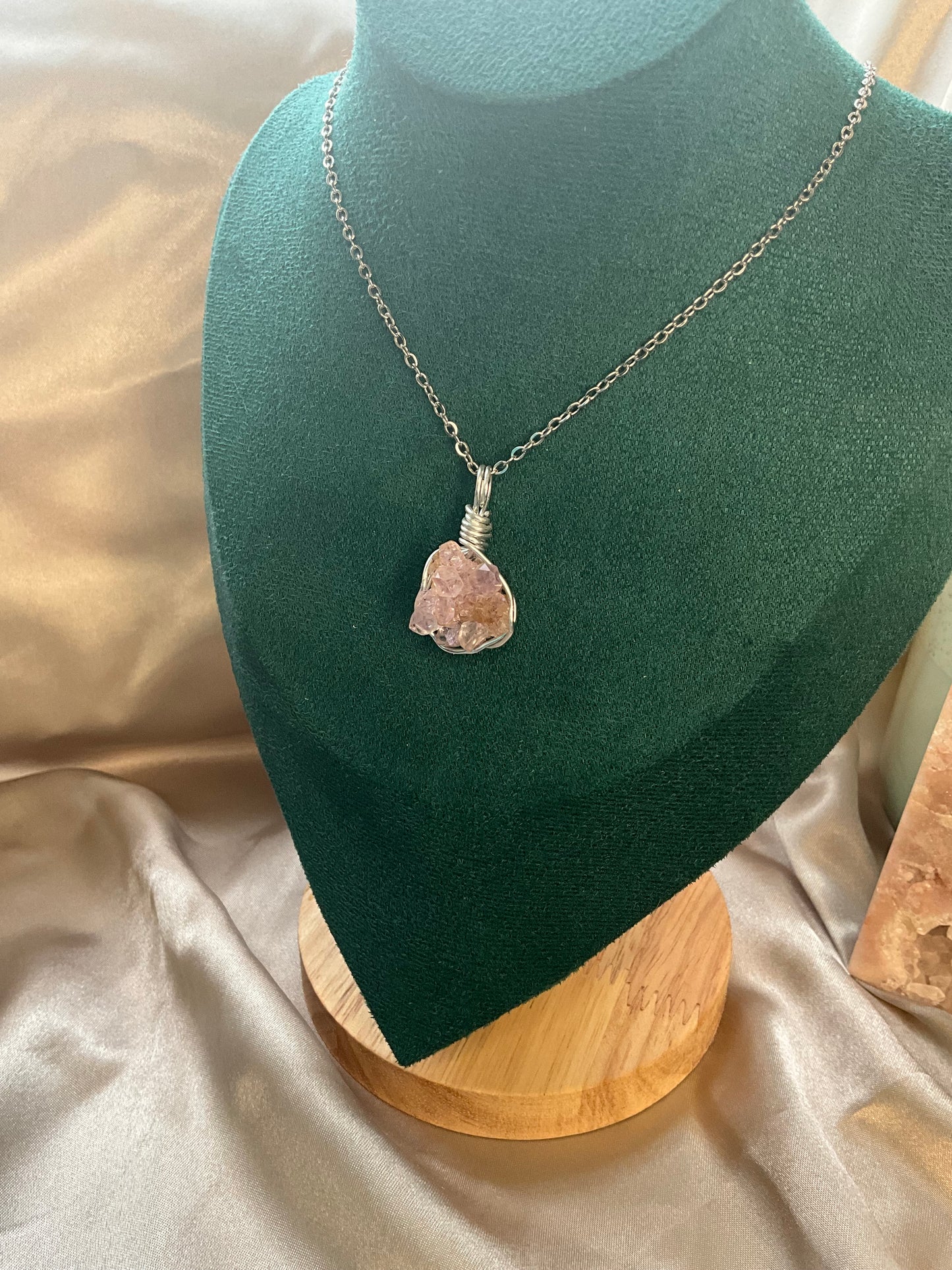 Pink Amethyst Druzy Cluster Necklace