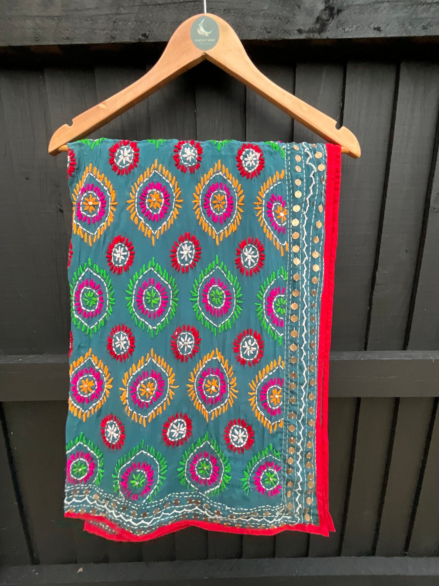 Teal/Green Phulkari Scarf