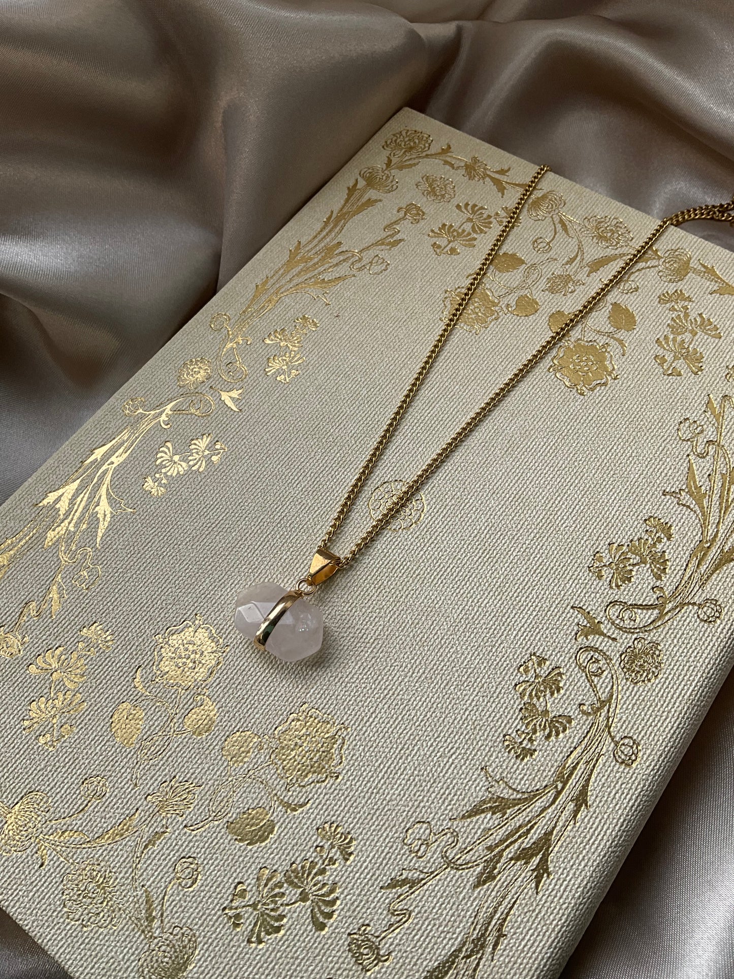 Rose Quartz double terminated point on Gold Stainless Steel Chain