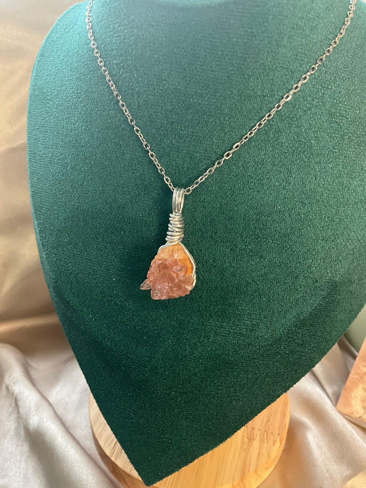 Pink Amethyst Druzy Cluster Necklace