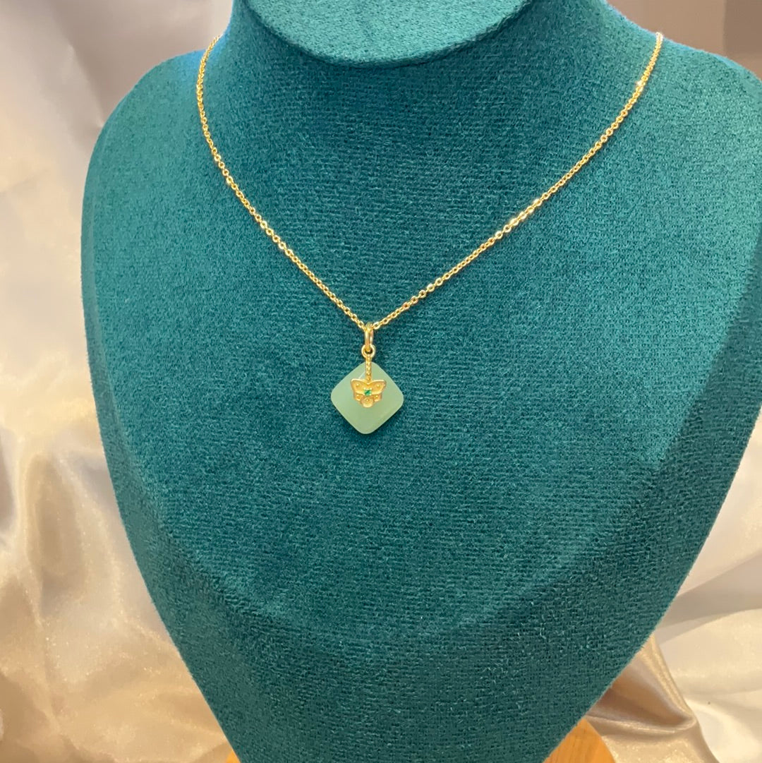 Jade triangle small pendant on gold plated chain