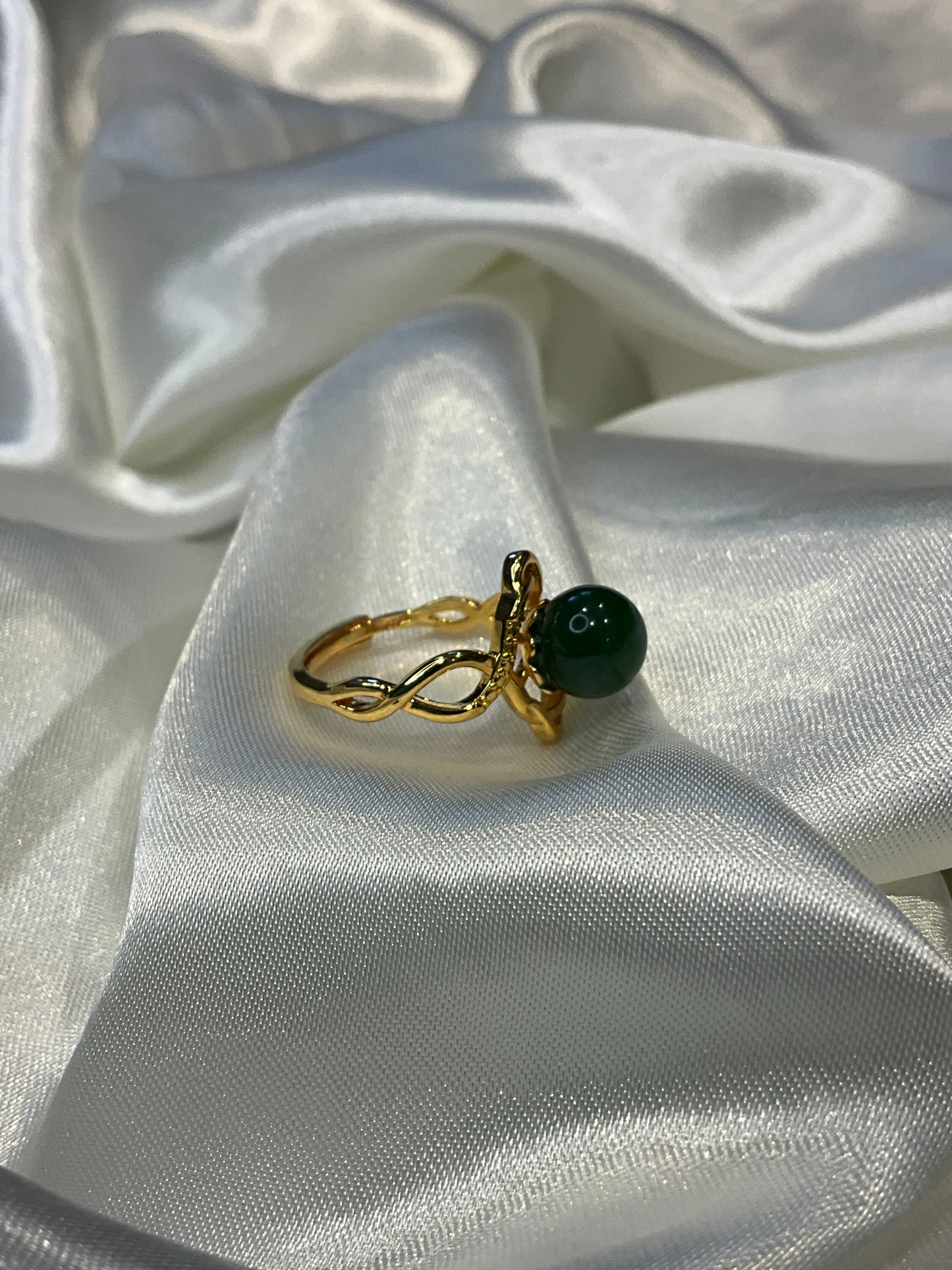 Jade 925 sterling silver gold plated adjustable ring