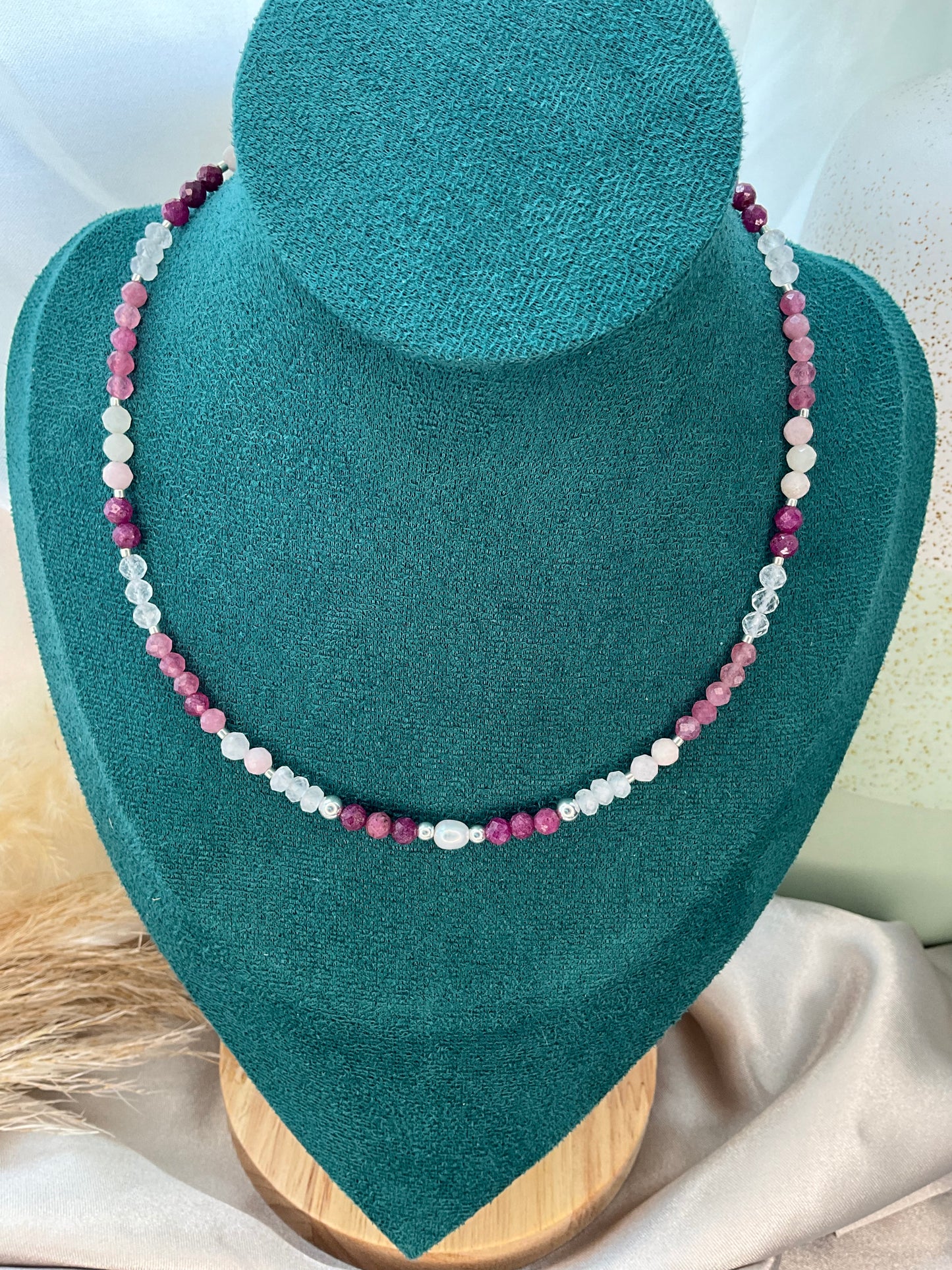 Pink Crystal Necklace with s925 sterling silver beads and clasp.