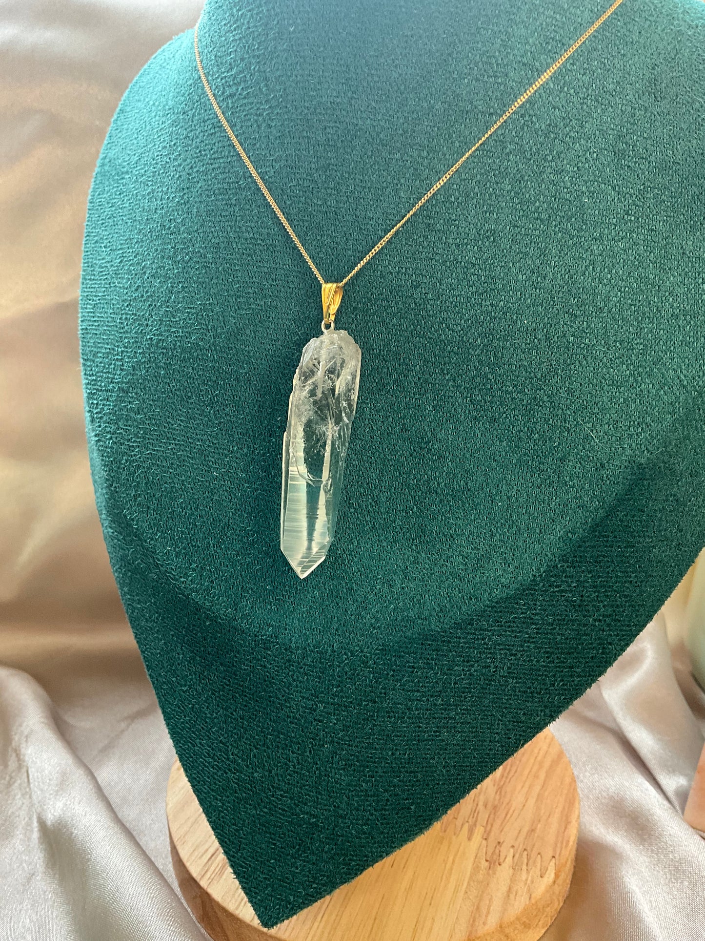 Lemurian pendant on 925 silver, gold plated dainty chain