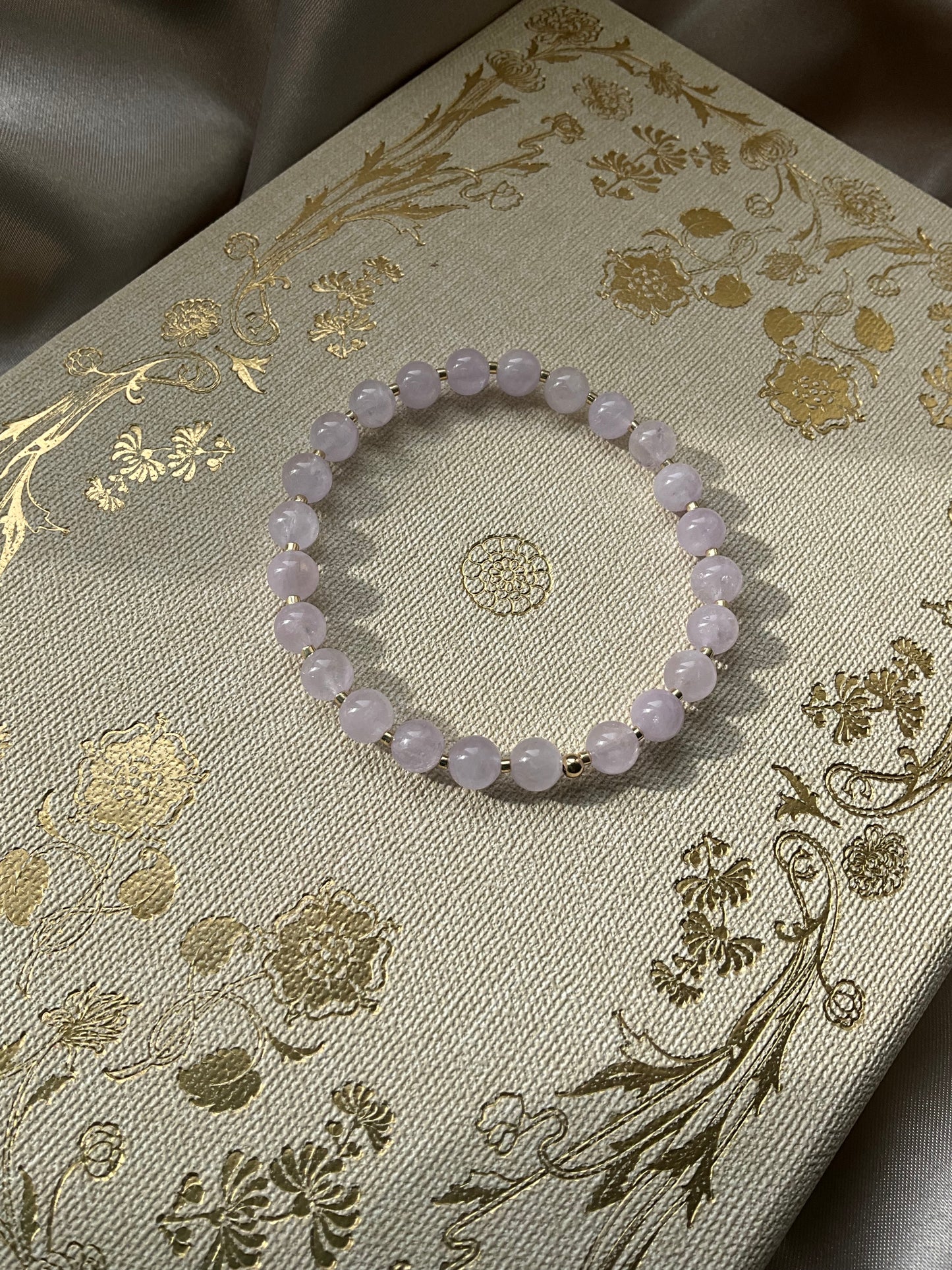 Lavender Amethyst Beaded Stretch Bracelet with Gold Filled Beads and Gold Seed Beads