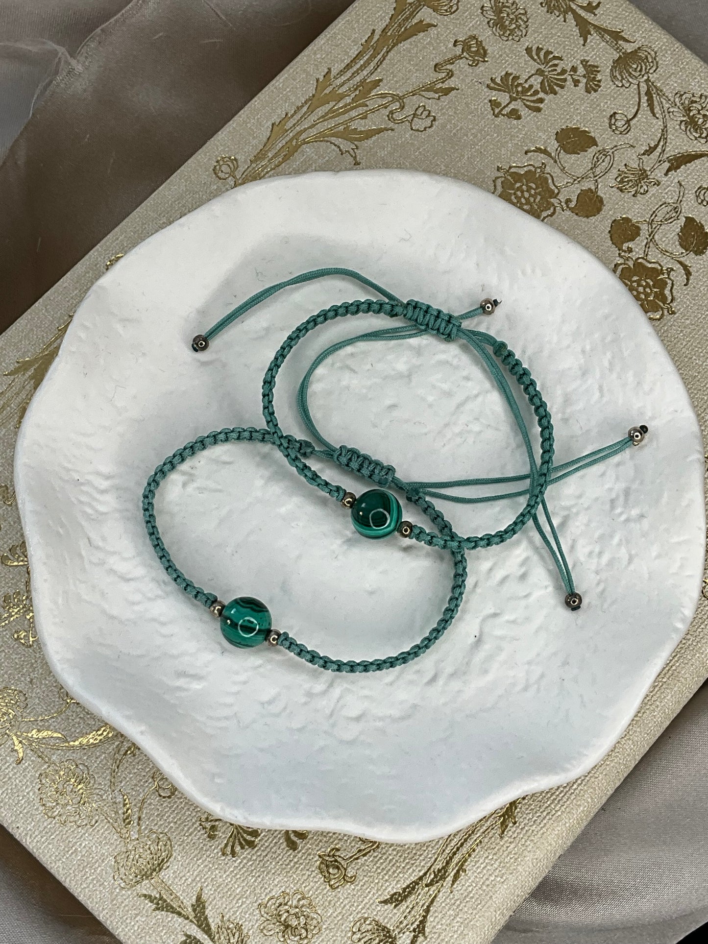 Malachite Crystal Bead adjustable cord bracelet