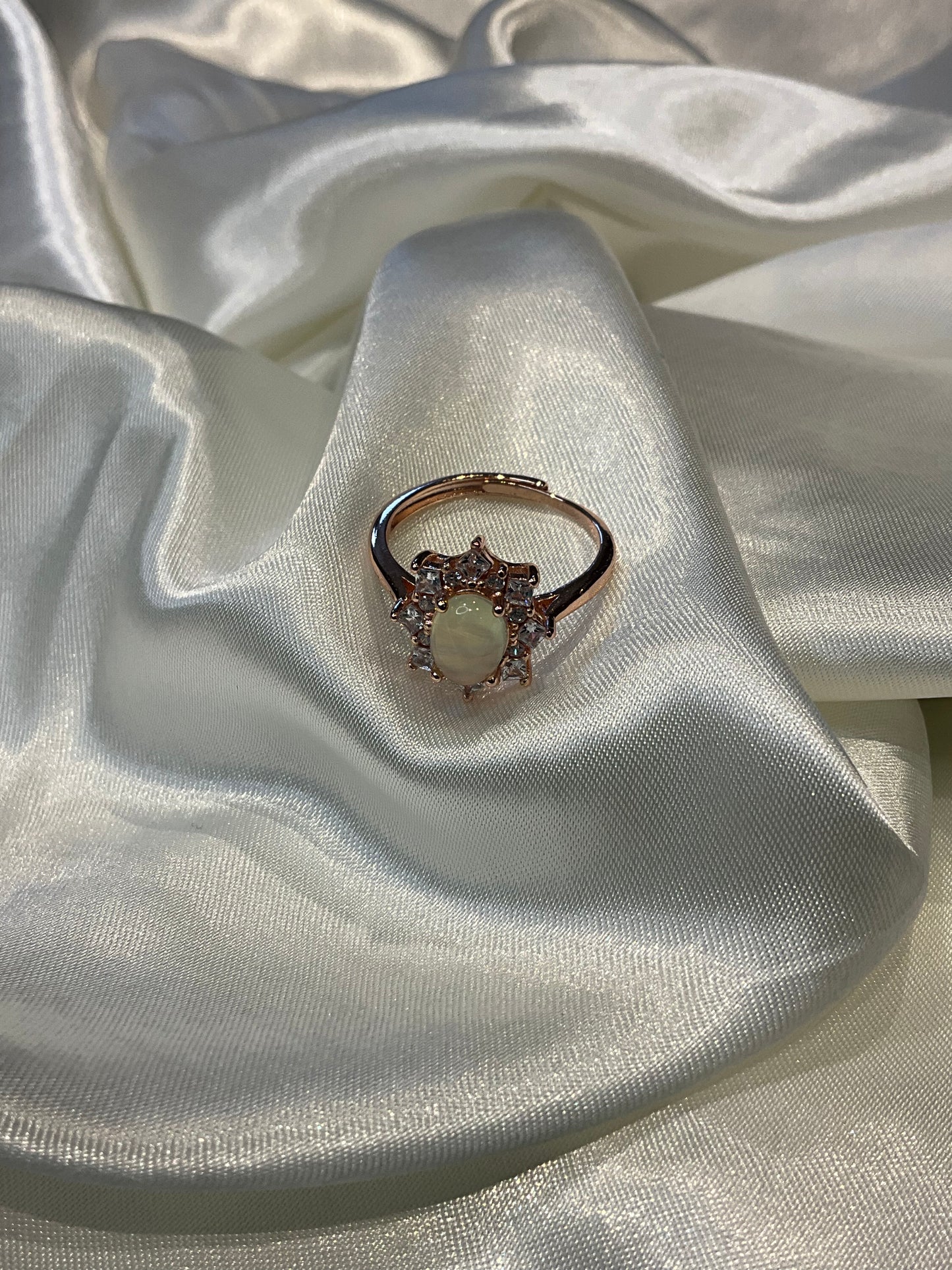 Tourmaline flower ring on rose gold plated adjustable ring