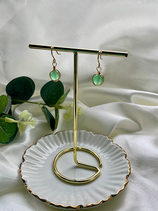 Aventurine sphere earrings wrapped in gold plating. Earring hooks are 925 sterling silver plated.