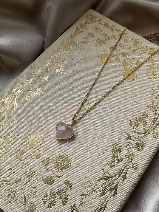 Rose Quartz Heart on Gold Stainless Steel Chain