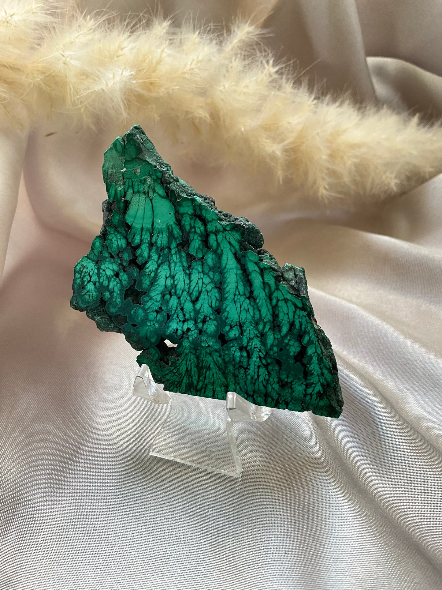 Malachite small slab high quality. Comes with stand.