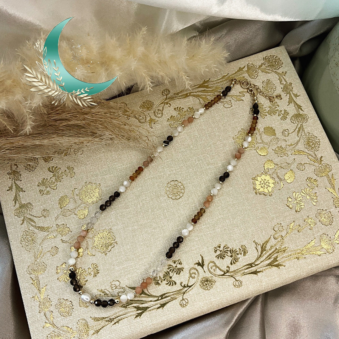 Classic Neutrals Crystal Necklace with gold filled beads and clasp