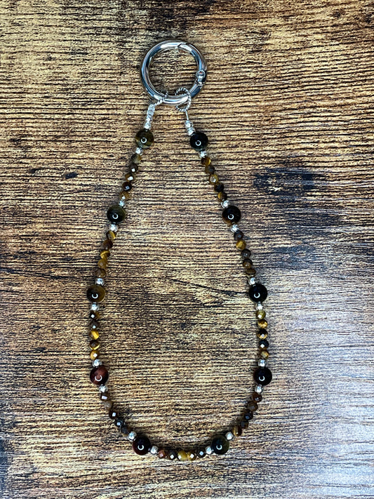 Crystal Phone Charm - Tigers Eye brown and gold coloured crystal beads with silver coloured hardware