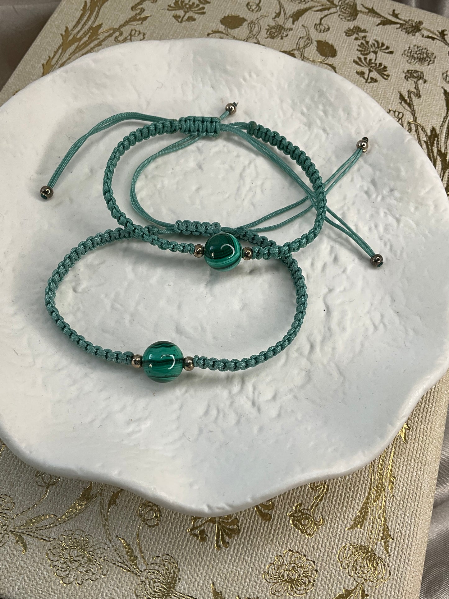 Malachite Crystal Bead adjustable cord bracelet