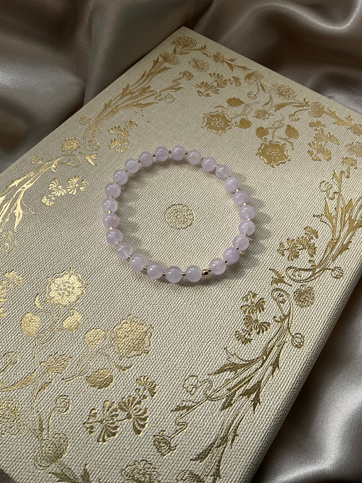 Lavender Amethyst Beaded Stretch Bracelet with Gold Filled Beads and Gold Seed Beads