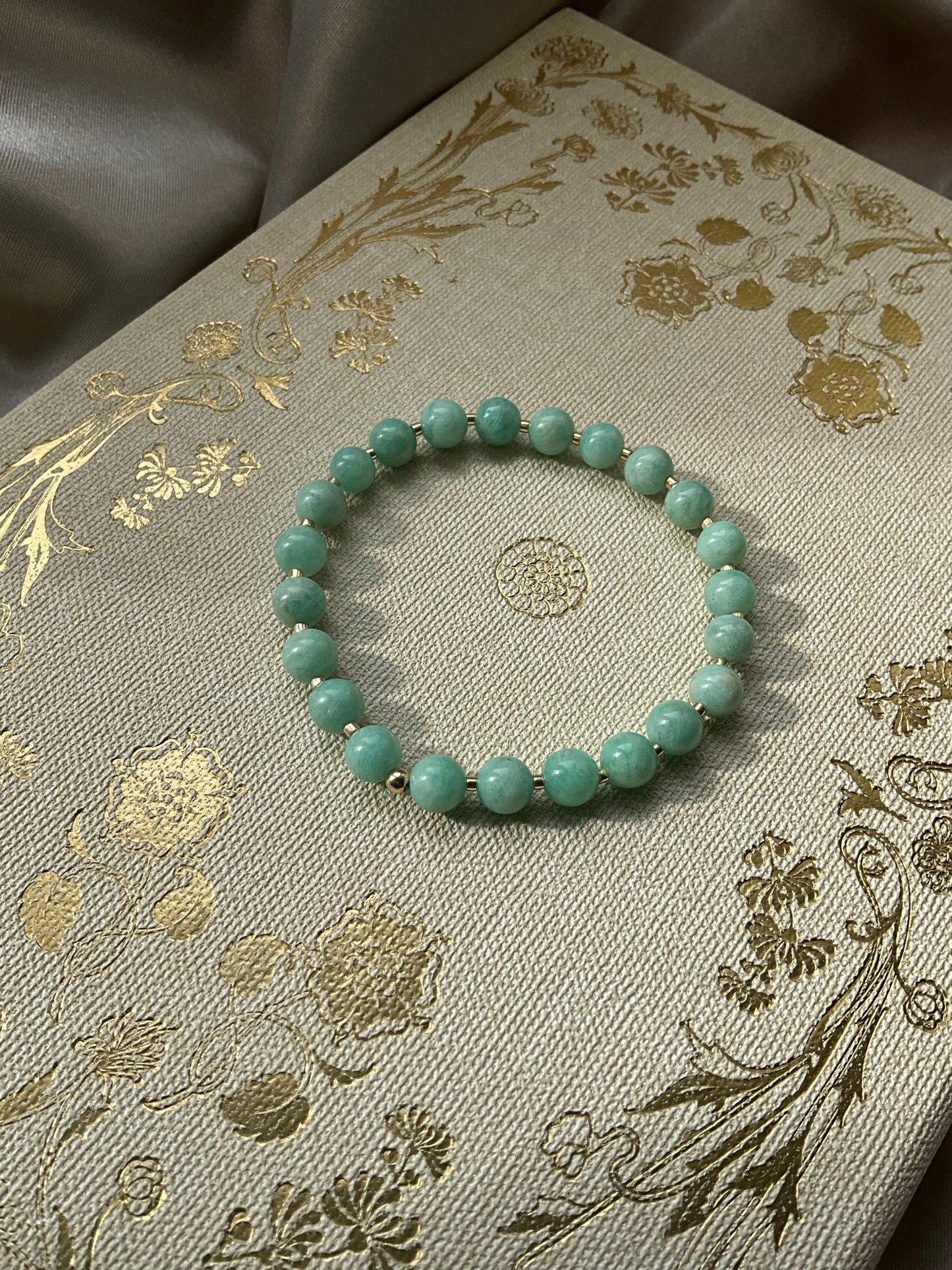 Amazonite Beaded Stretch Bracelet with Gold Filled Beads and Gold Seed Beads