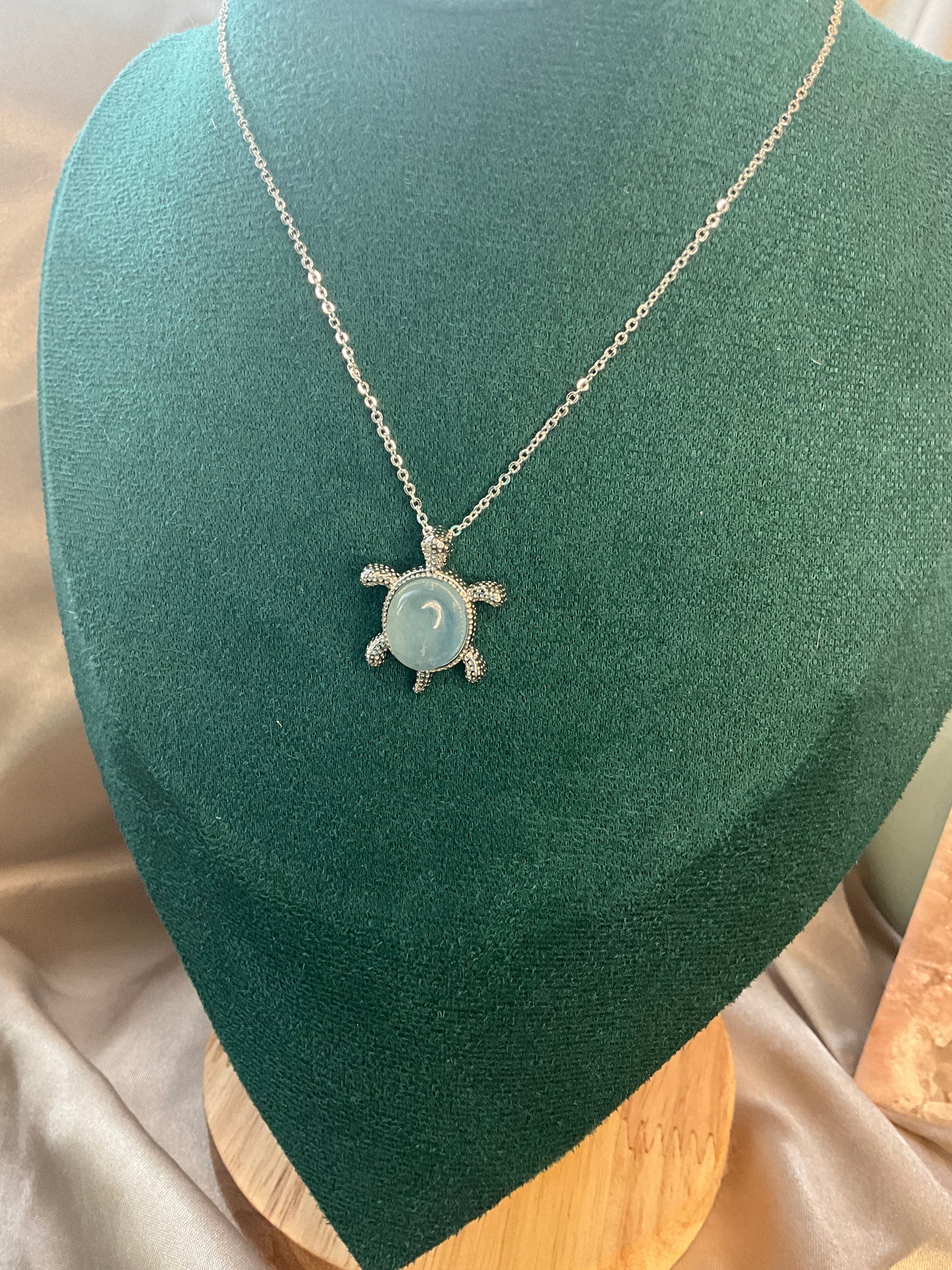 Crystal Turtle Necklace - Aqua Marine