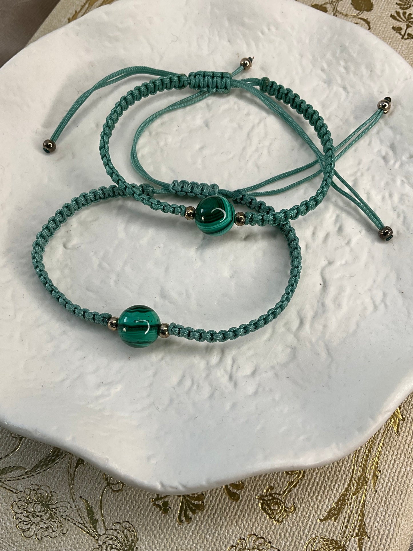 Malachite Crystal Bead adjustable cord bracelet