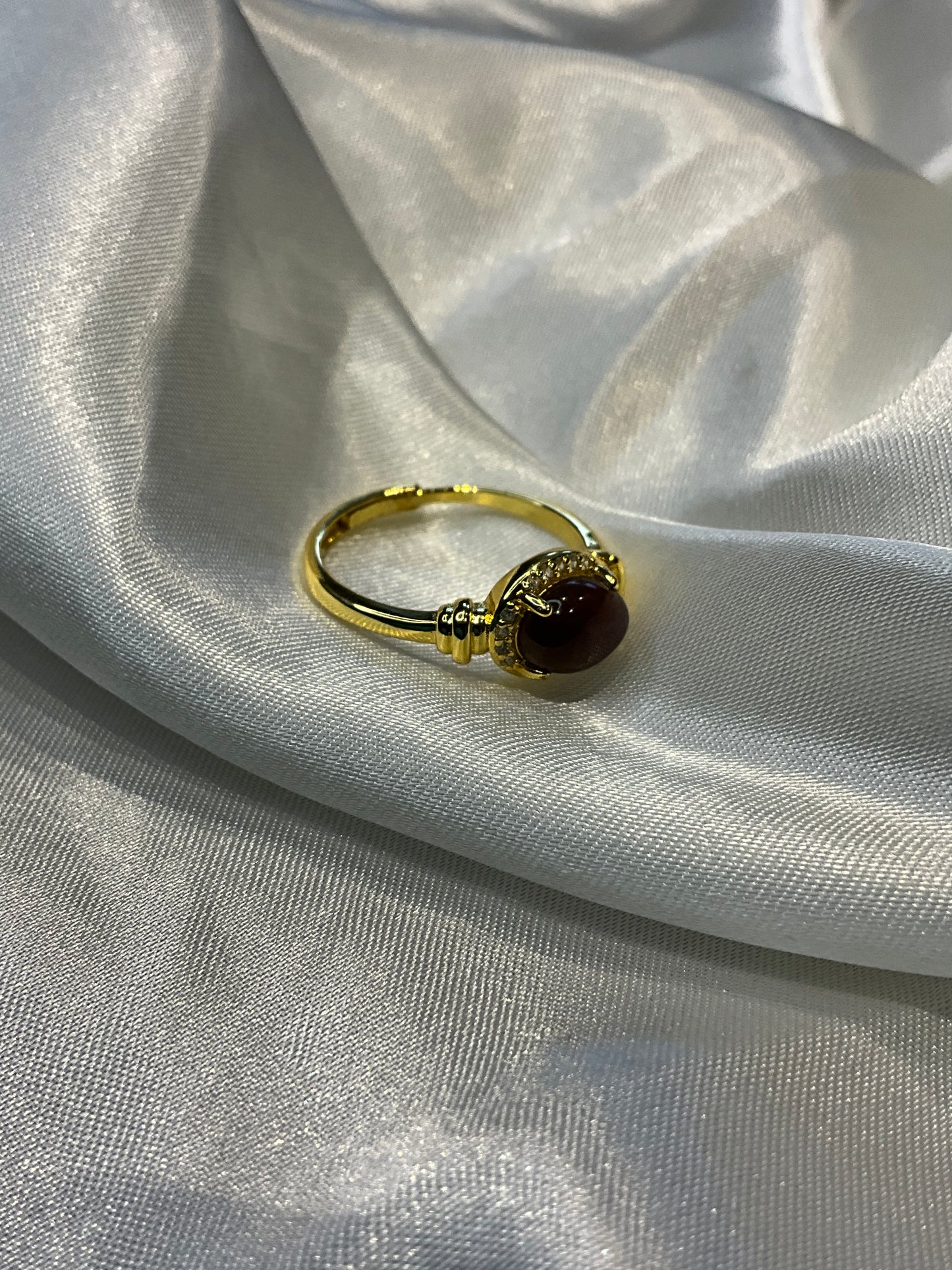 Brown agate gold plated adjustable ring