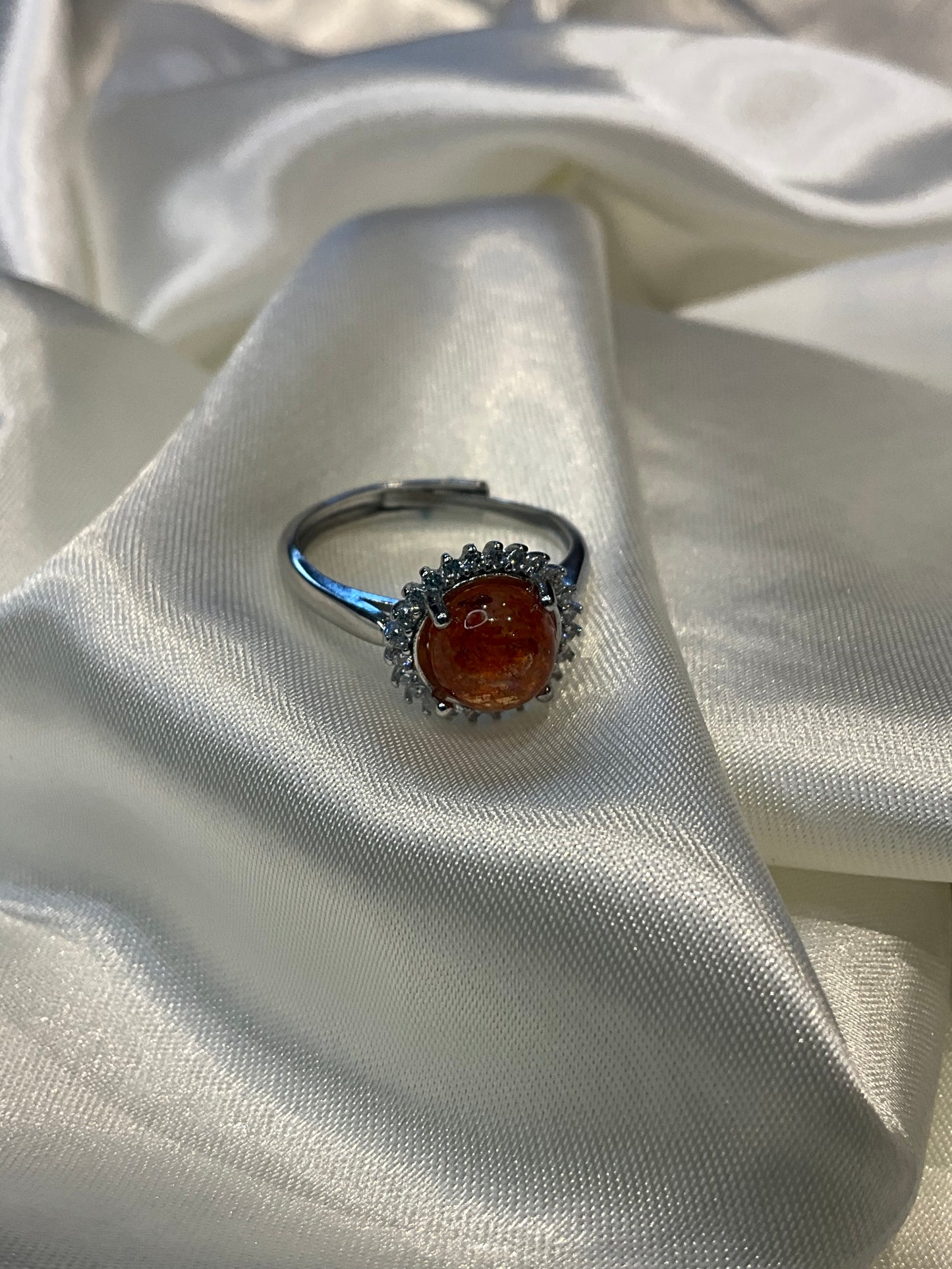 Sunstone adjustable silver plated ring