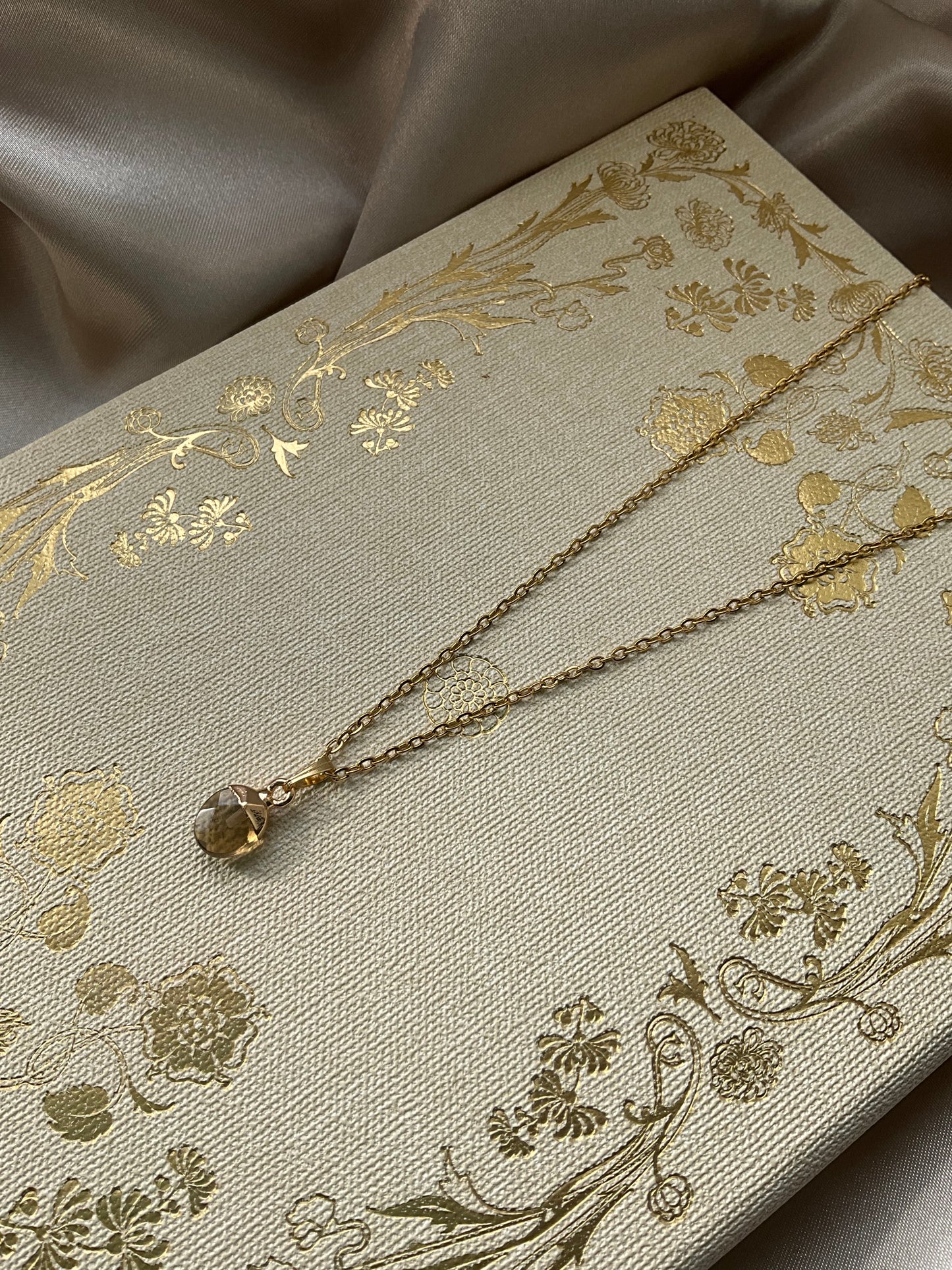 Smokey Quartz on Gold Stainless Steel Chain