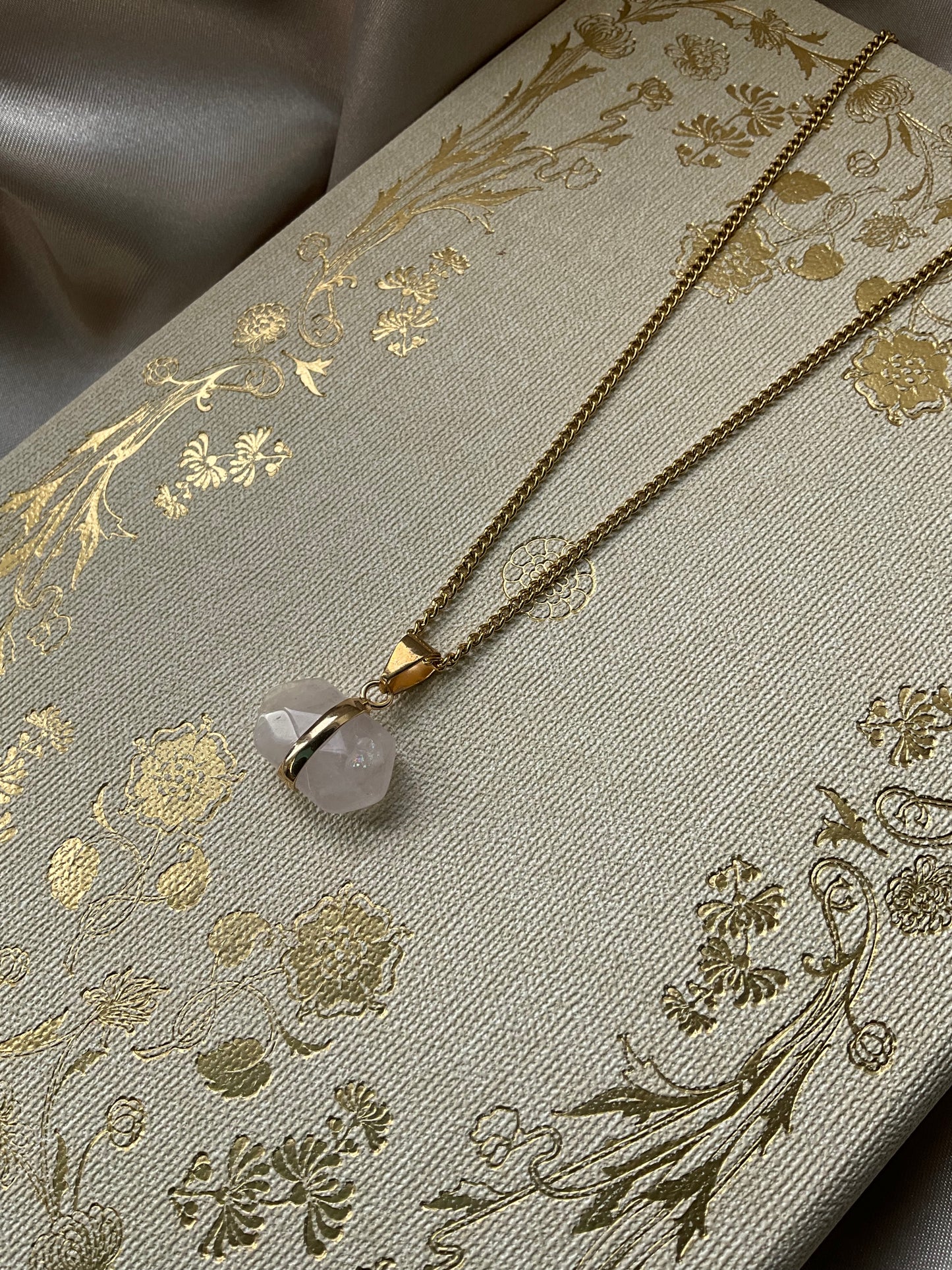 Rose Quartz double terminated point on Gold Stainless Steel Chain