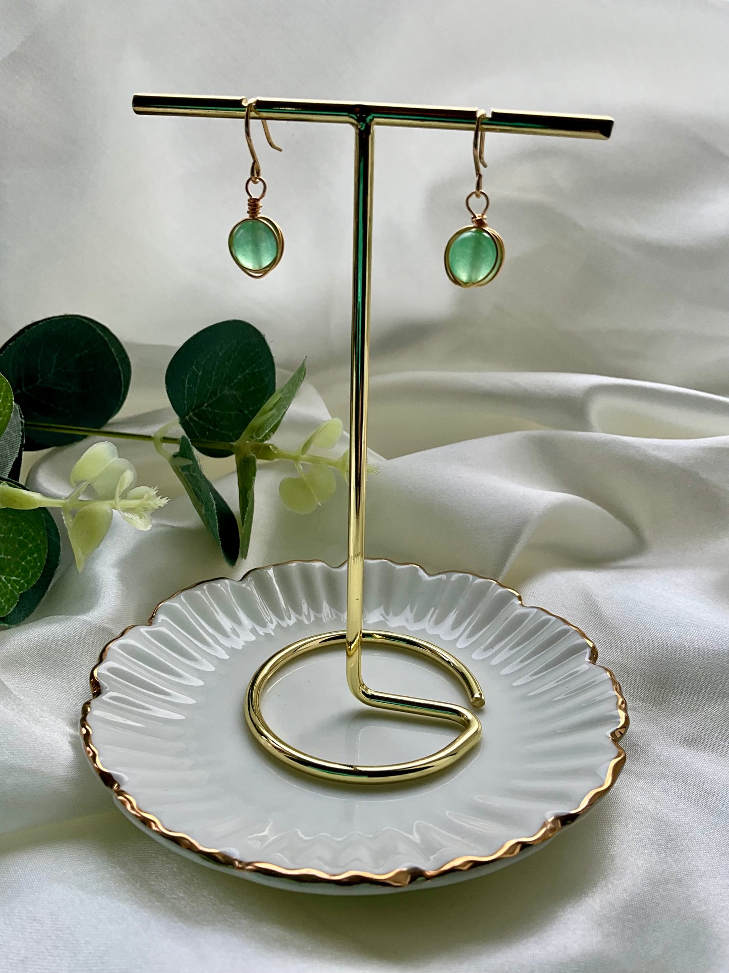 Aventurine sphere earrings wrapped in gold plating. Earring hooks are 925 sterling silver plated.