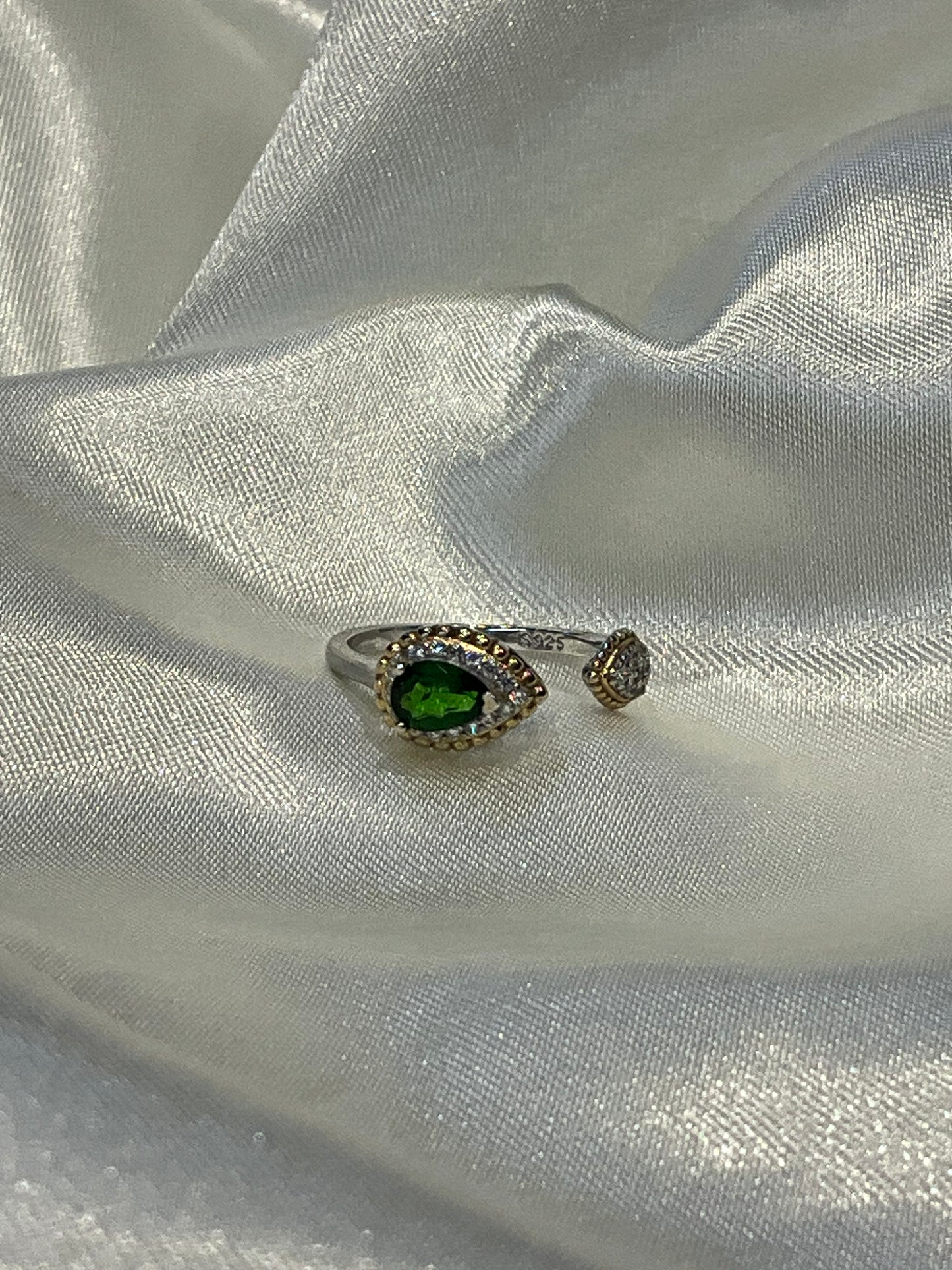 Diopside open 925 Sterling Silver Adjustable Ring