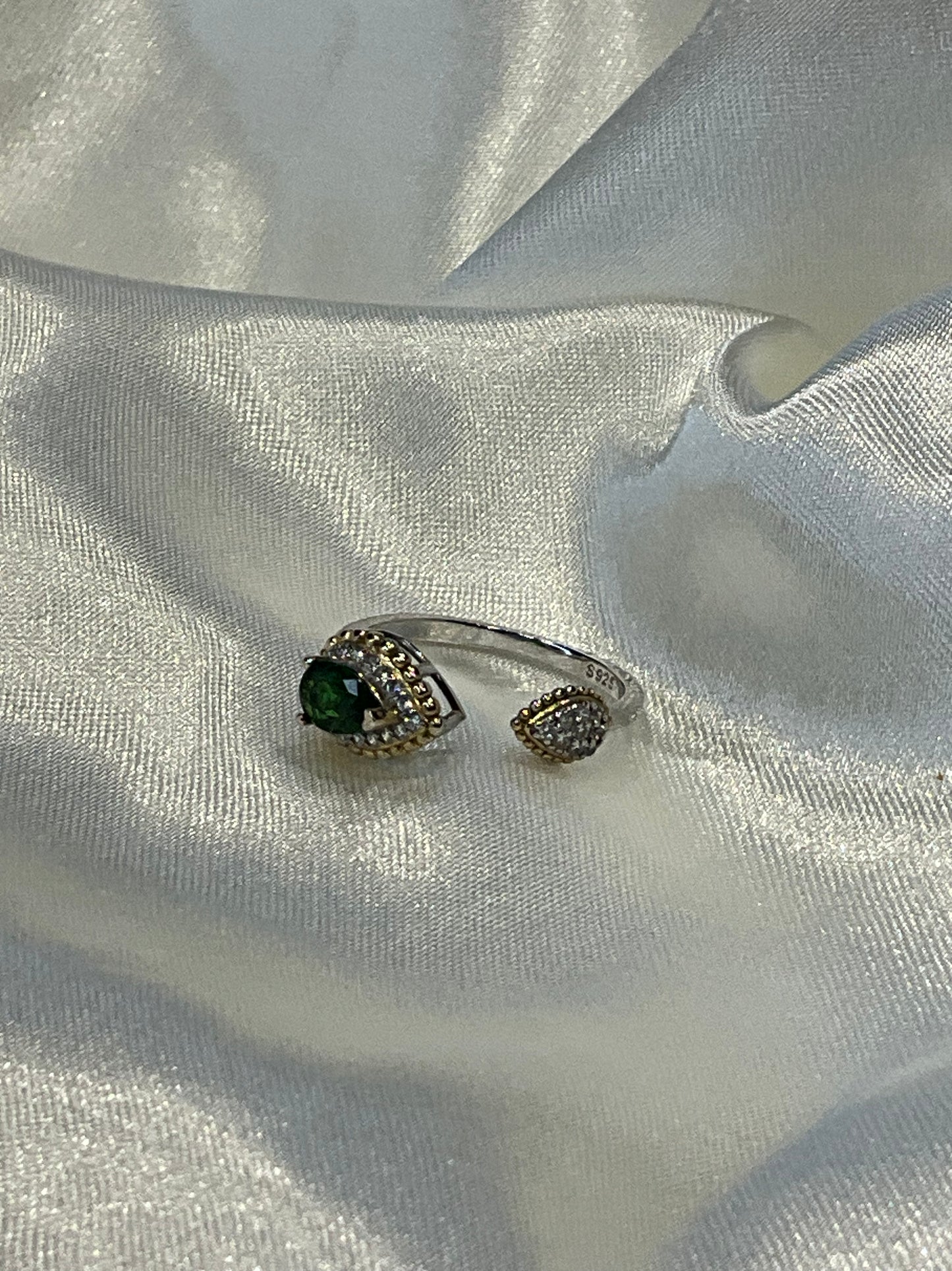 Diopside open 925 Sterling Silver Adjustable Ring