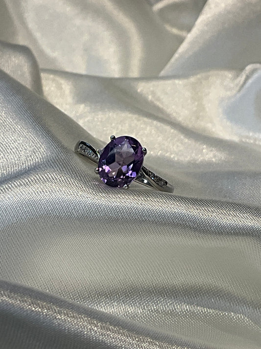 Amethyst 925 sterling silver adjustable ring