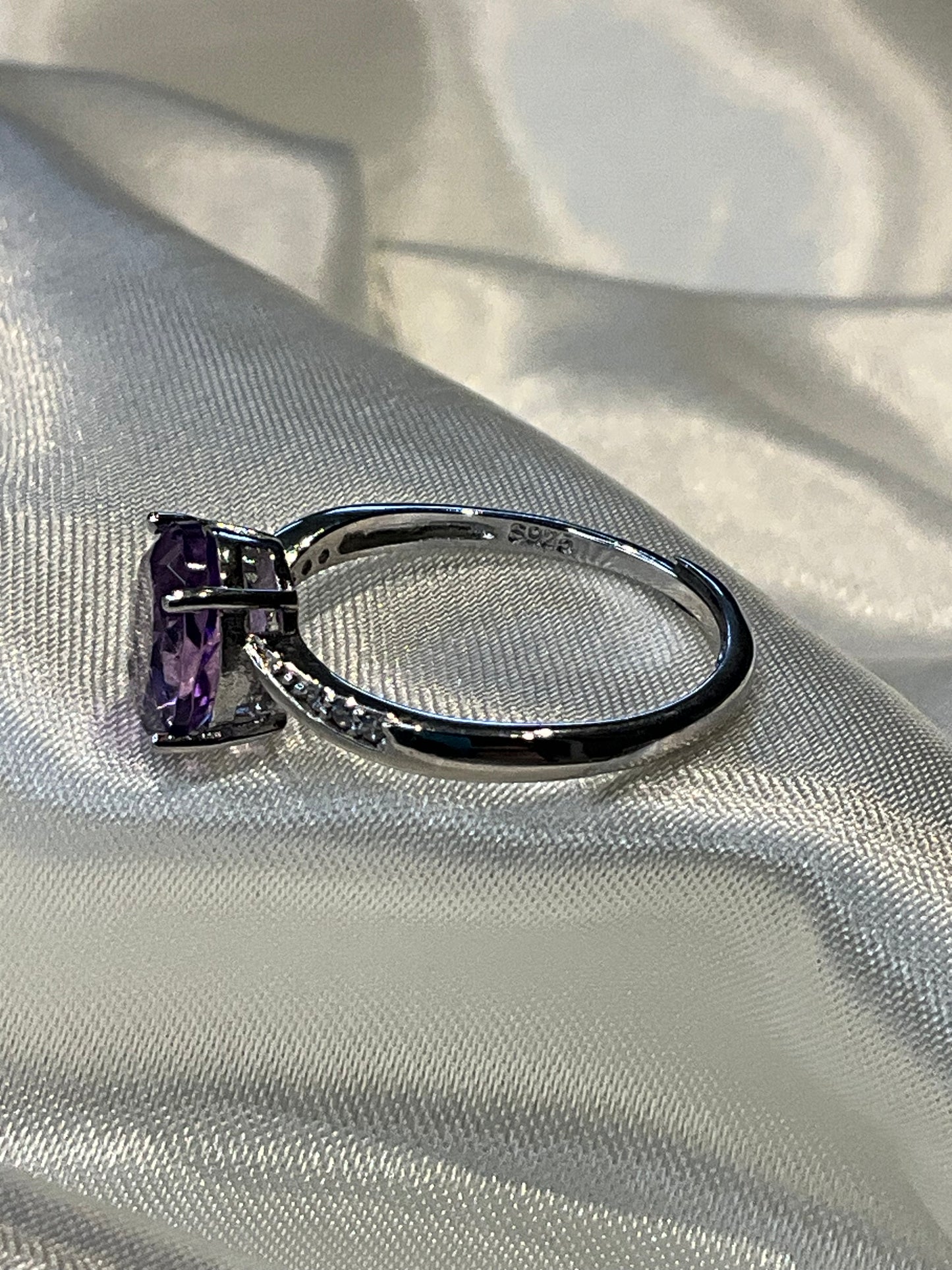 Amethyst 925 sterling silver adjustable ring