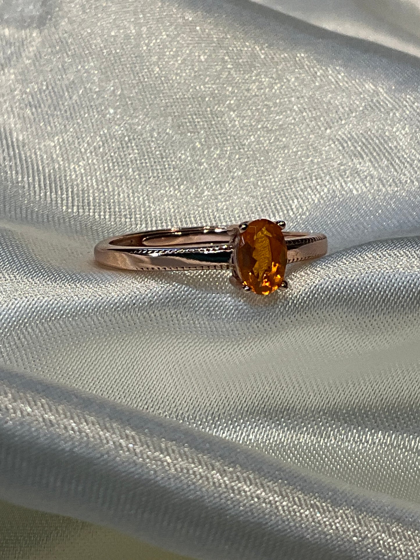 Fire Opal (orange opal) 925 Sterling Silver, rose gold plated adjustable ring