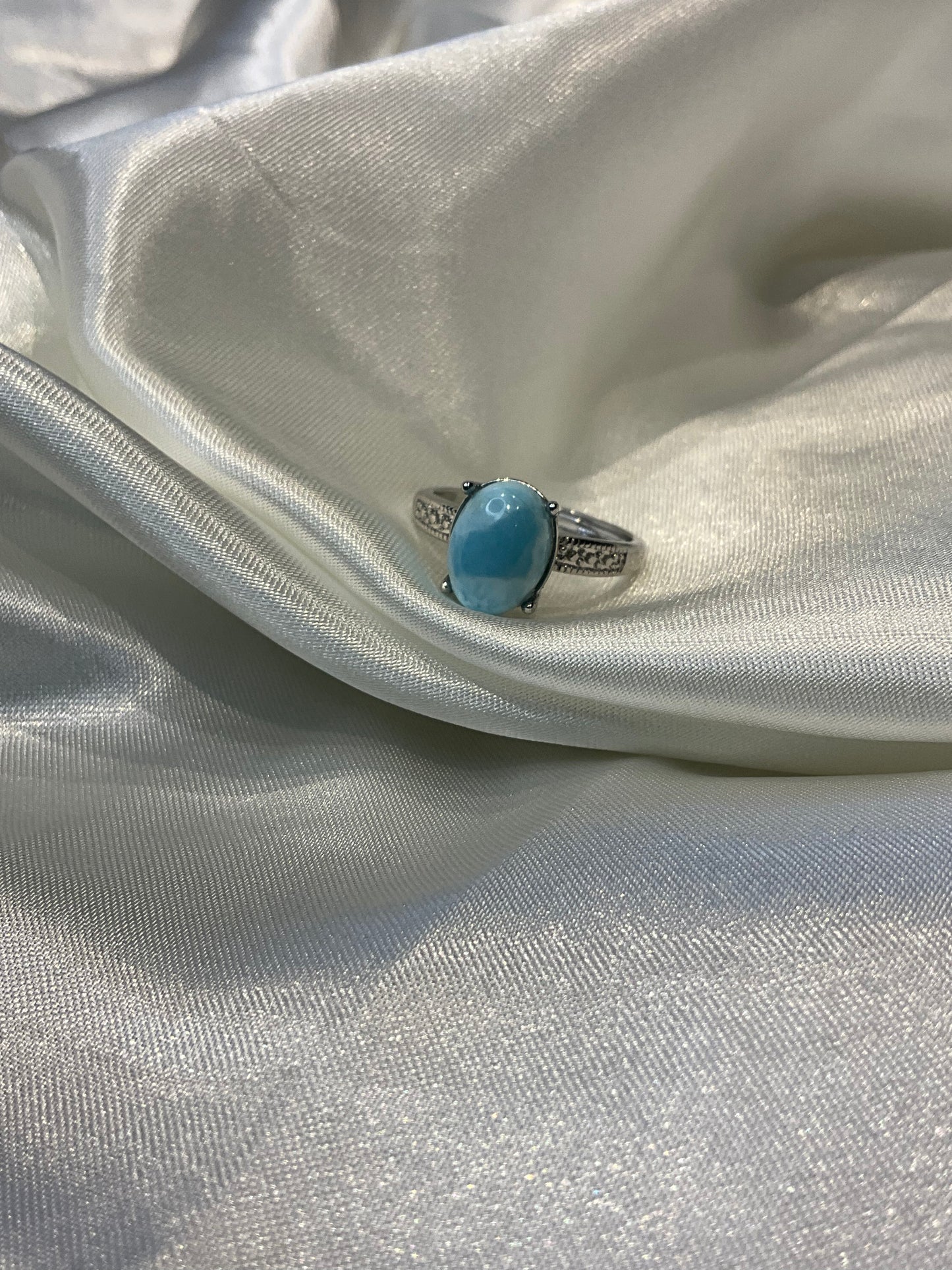 Larimar stone adjustable silver plated ring