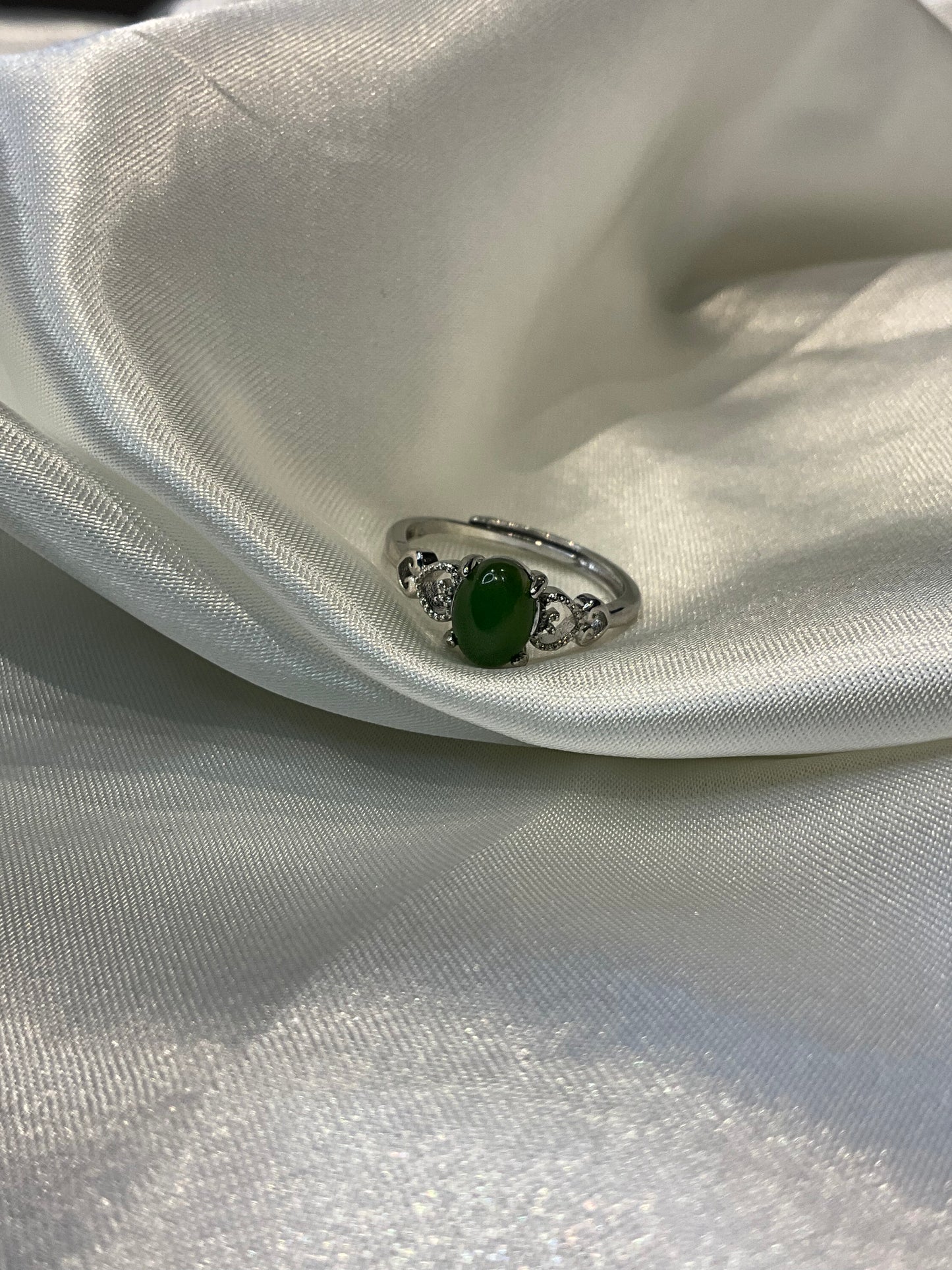 Jade adjustable silver plated ring