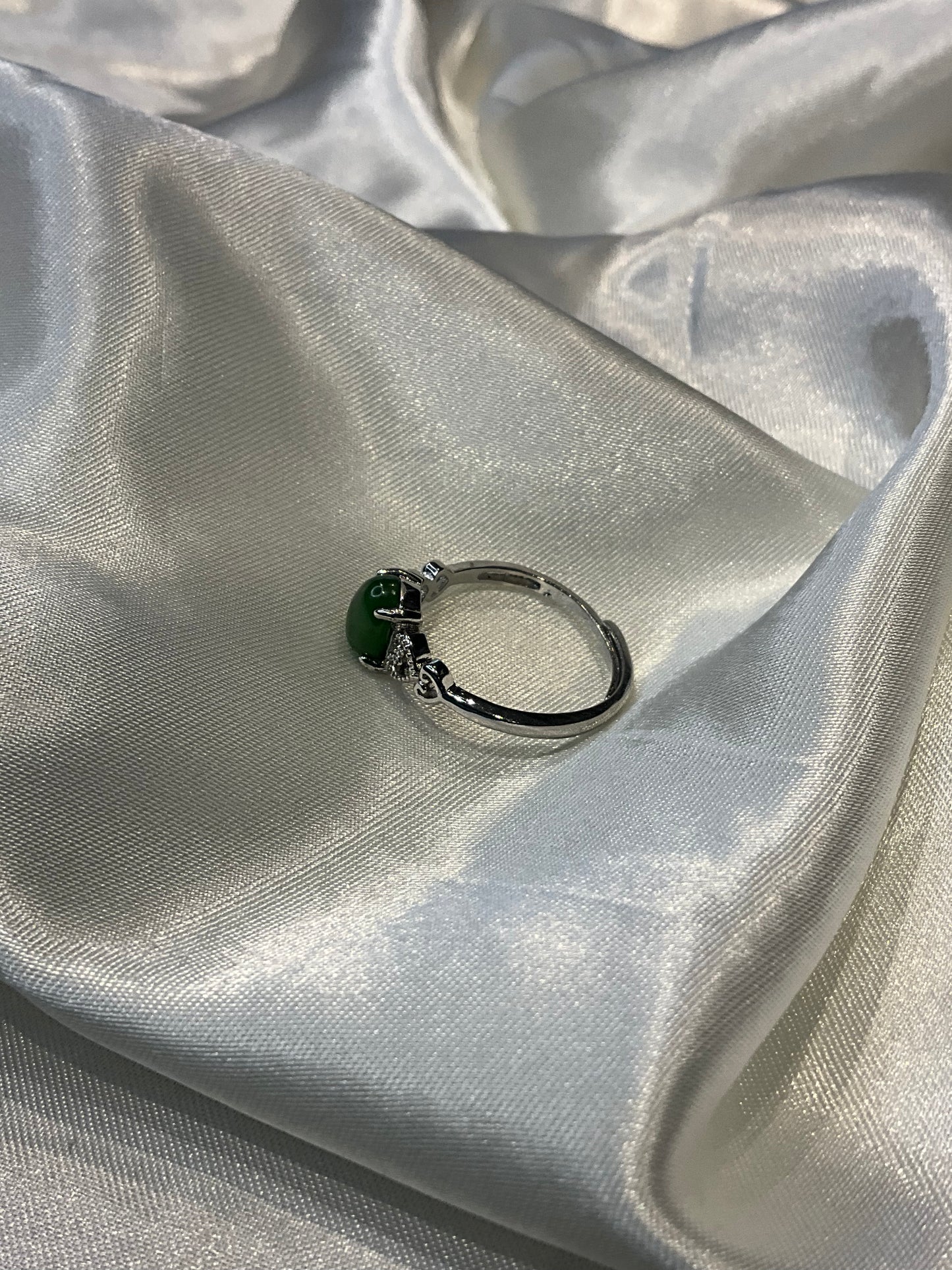 Jade adjustable silver plated ring