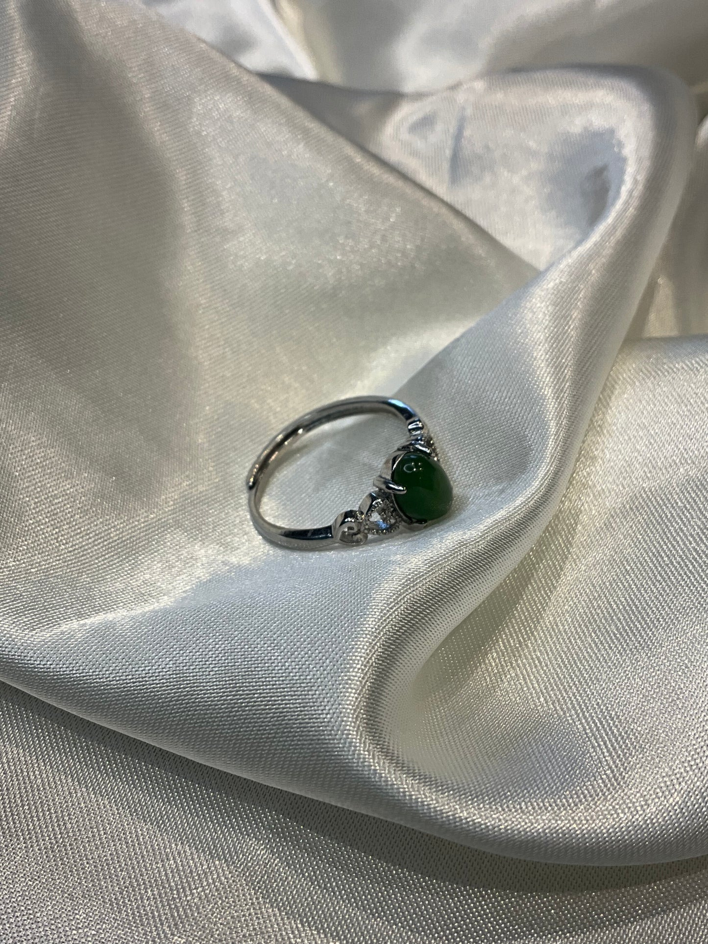 Jade adjustable silver plated ring