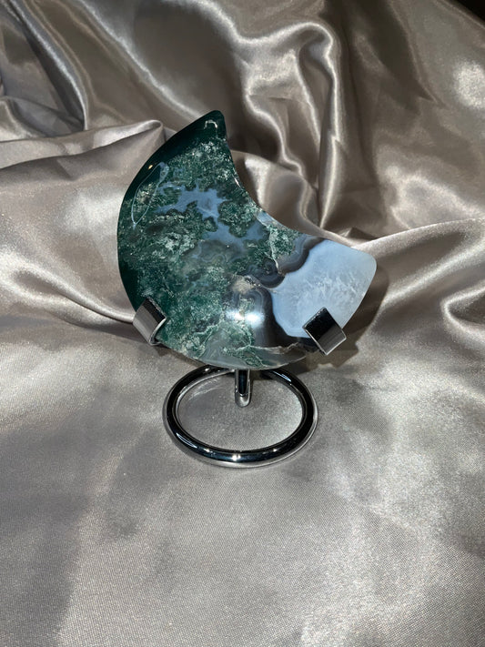 Moss Agate Moon (with stand)