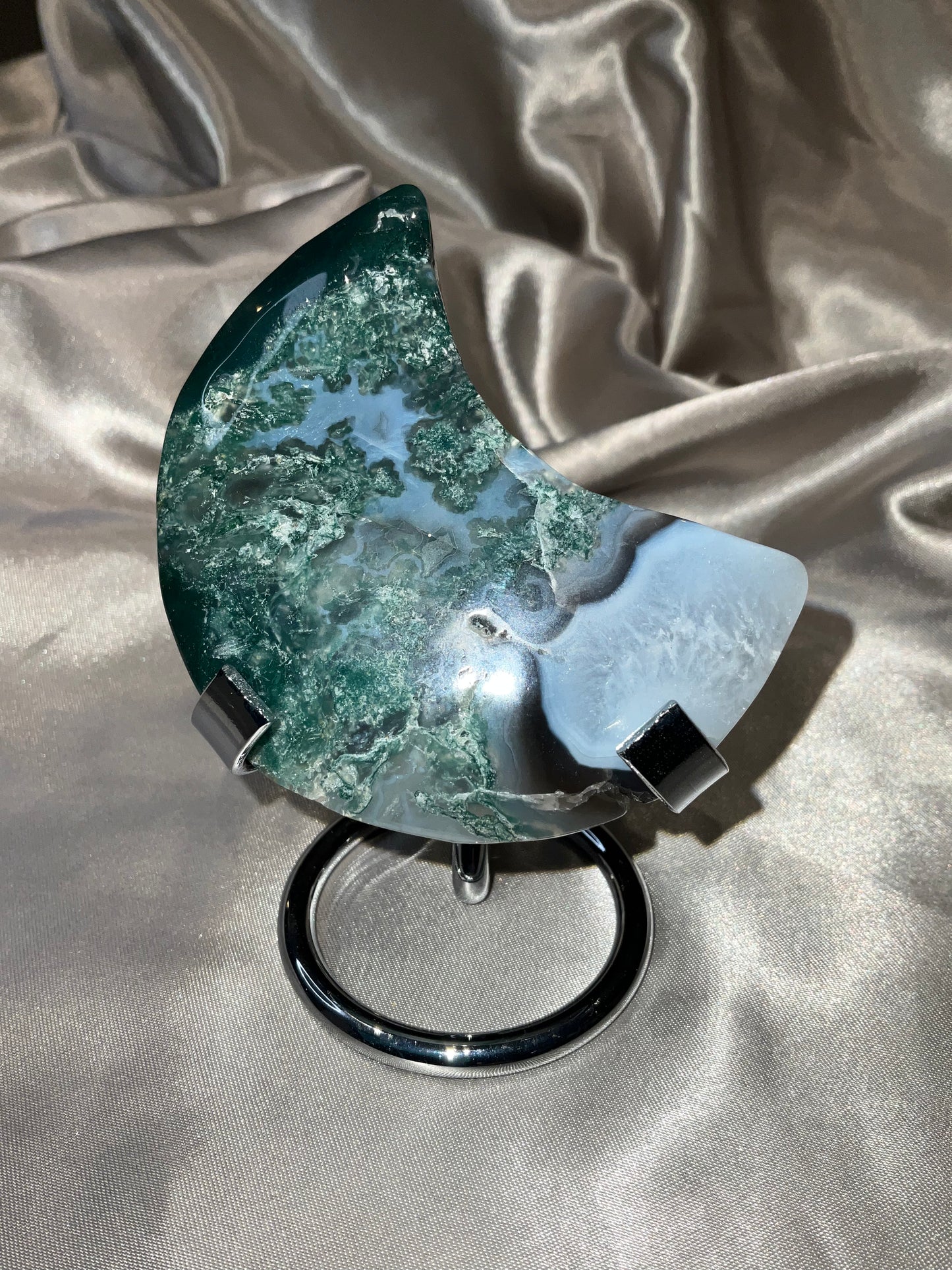 Moss Agate Moon (with stand)