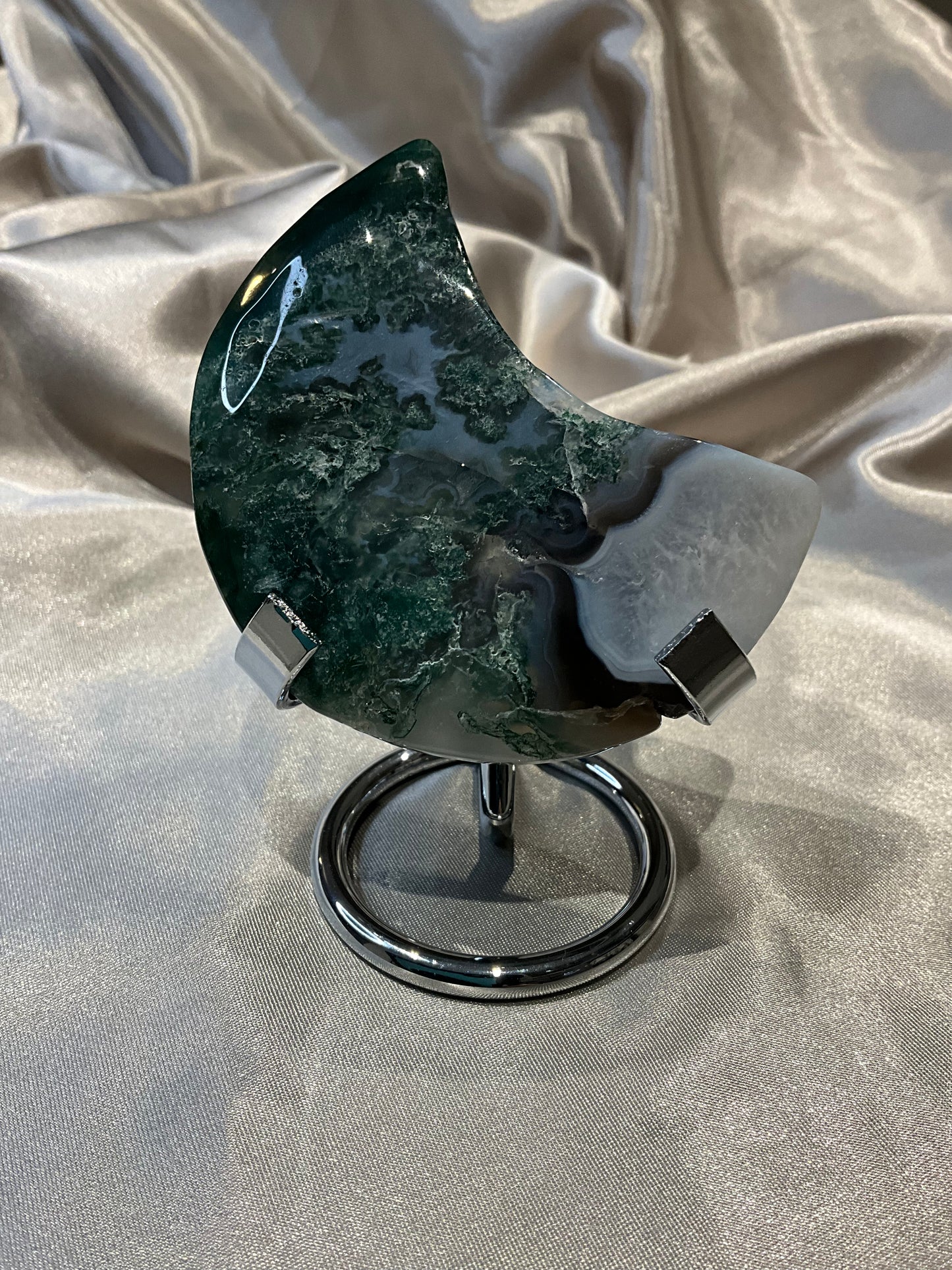 Moss Agate Moon (with stand)