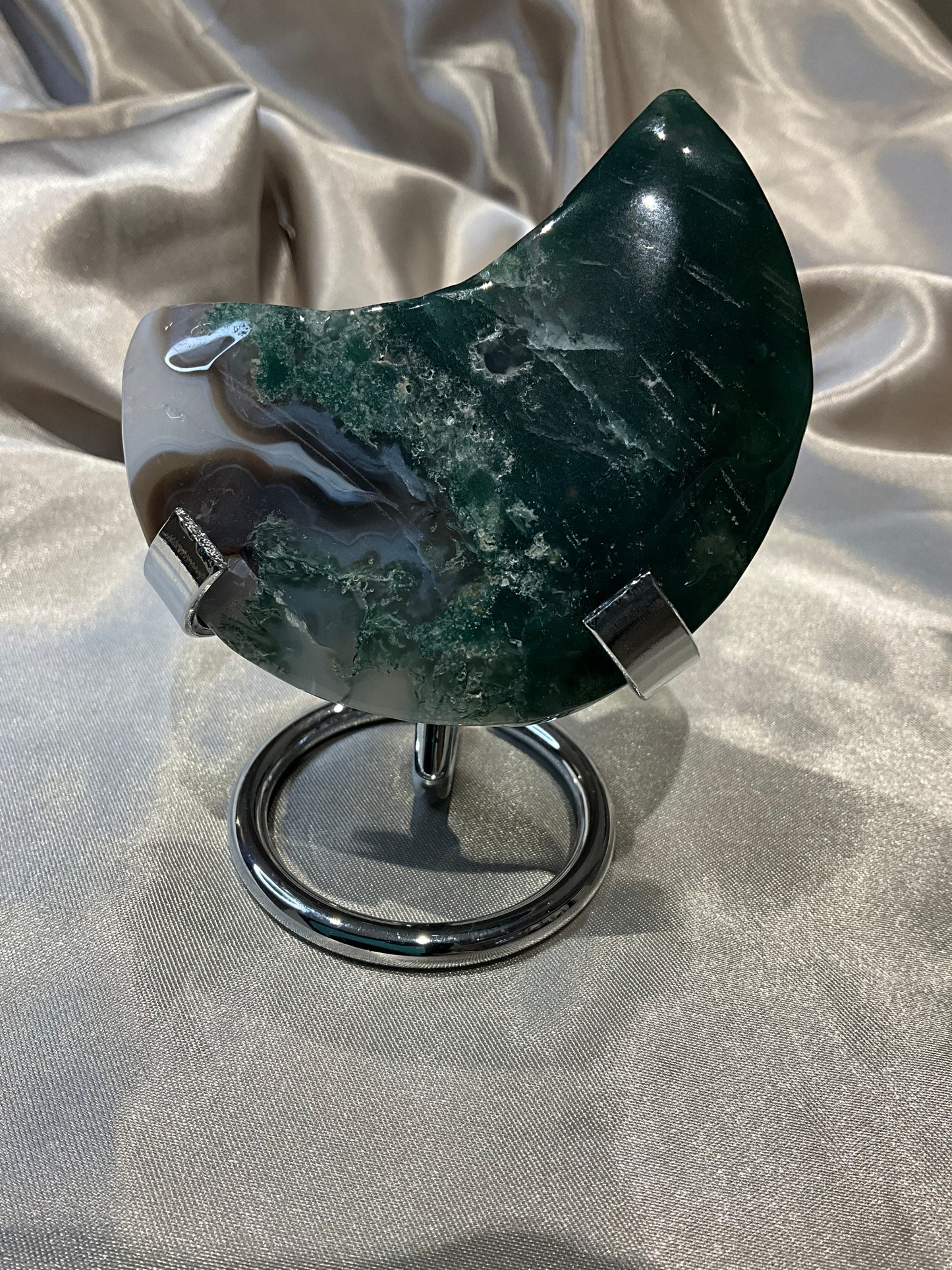 Moss Agate Moon (with stand)