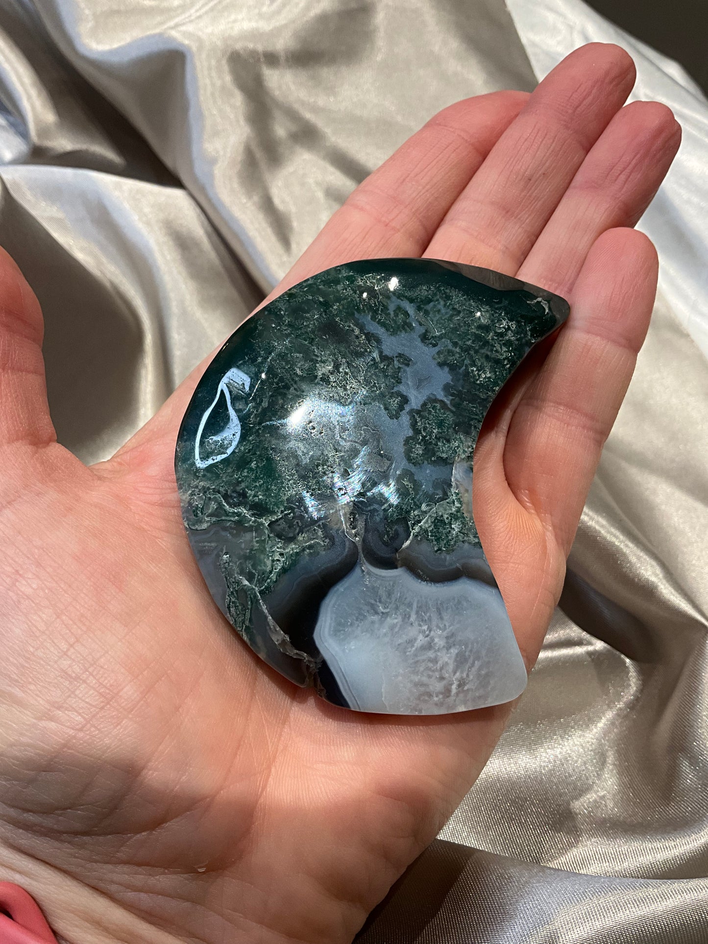 Moss Agate Moon (with stand)