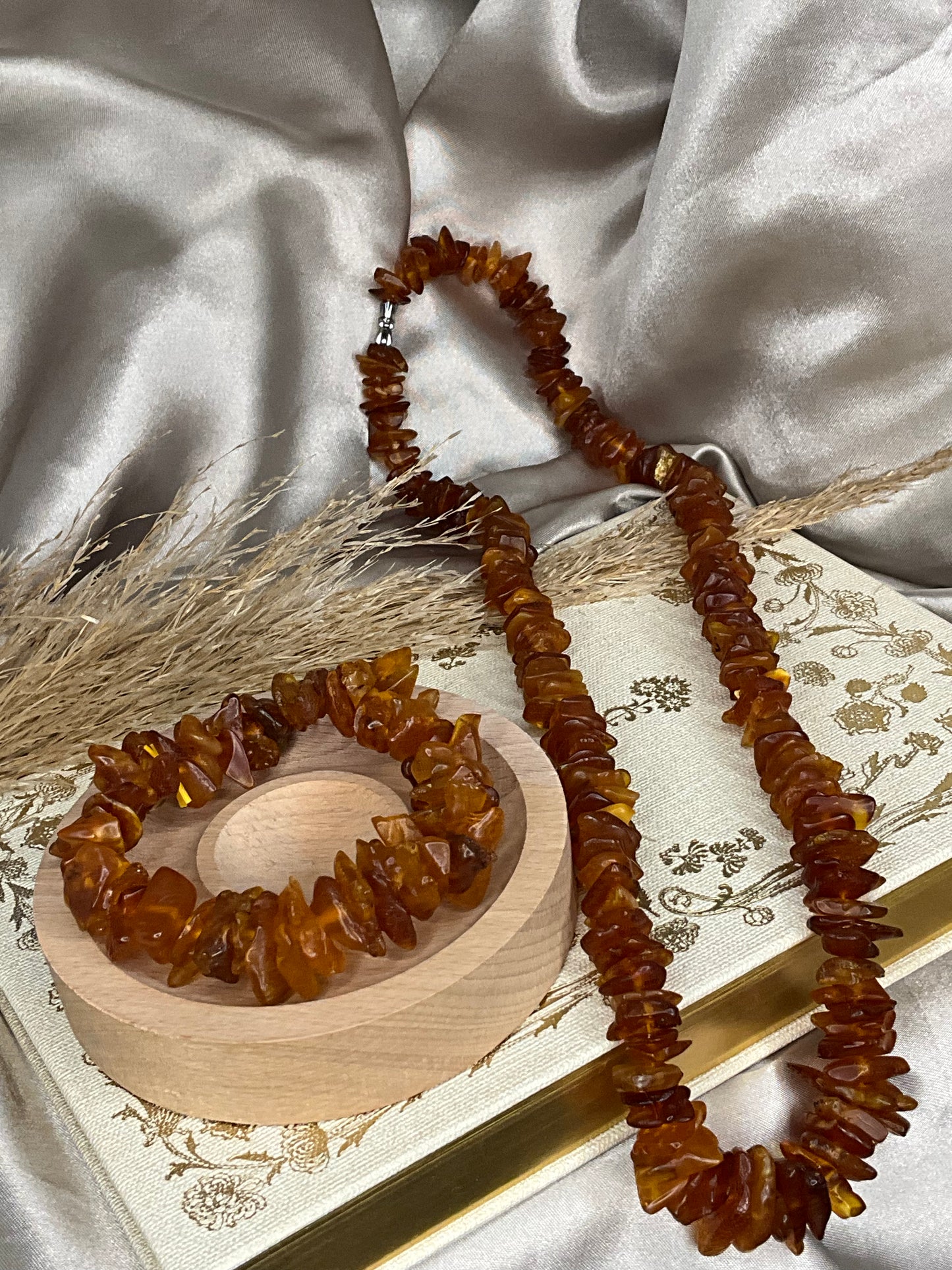 Irregular Natural Amber Beeswax Necklace and bracelet